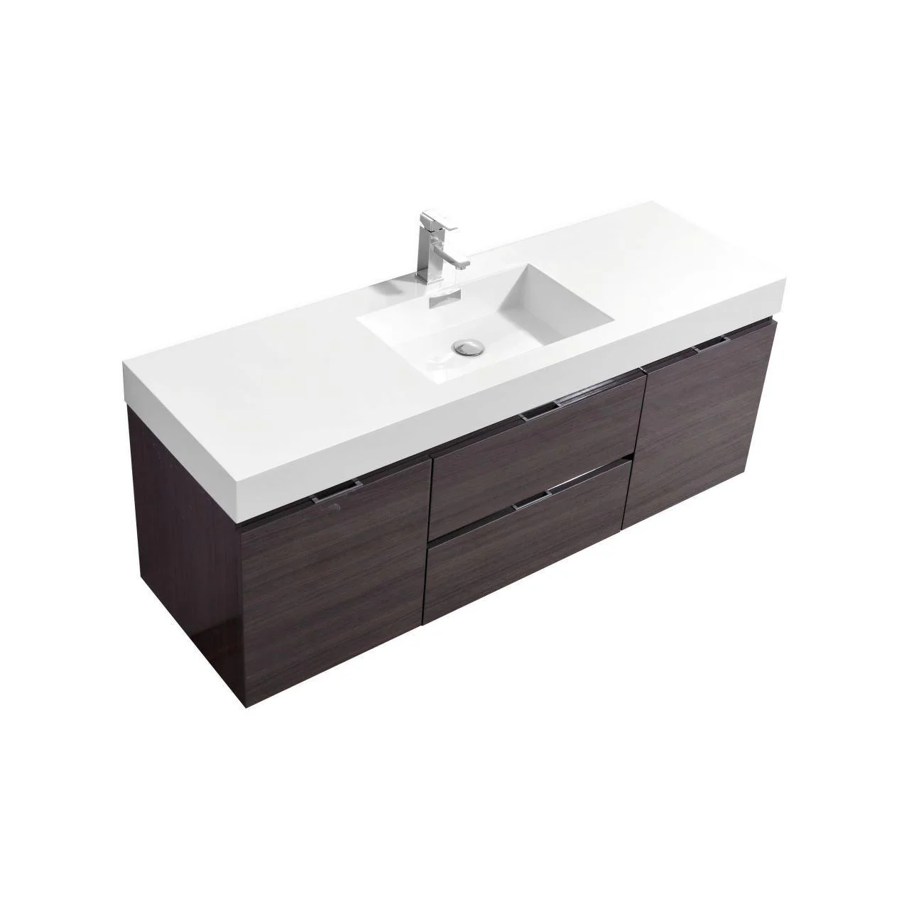 KubeBath, Bliss 60 in. Single Sink Wall Mount Modern Bathroom Vanity - High Gloss Gray Oak, BSL60S-HGGO - Cheap Abt