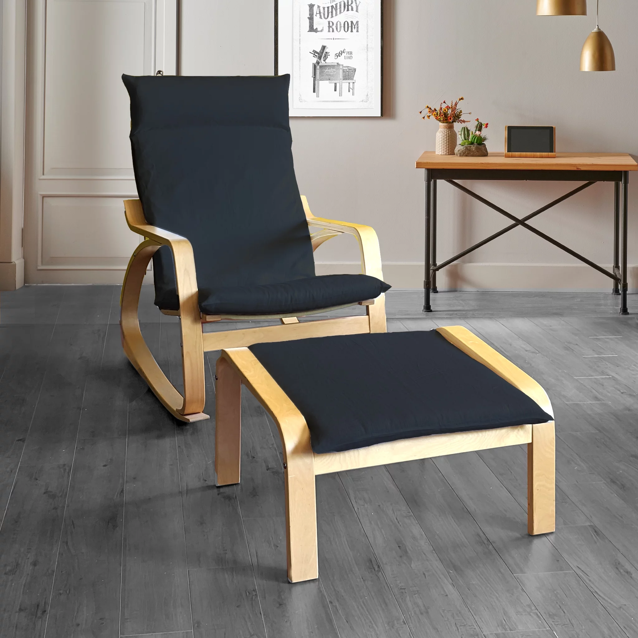 Compatible with IKEA POANG Chair and Footstool Covers. Black Linen - Cheap Abt