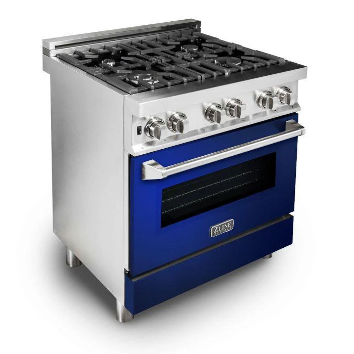 ZLINE 30 in. Professional Gas Burner/Electric Oven Stainless Steel Range with Blue Gloss Door, RA-BG-30 - Cheap Abt
