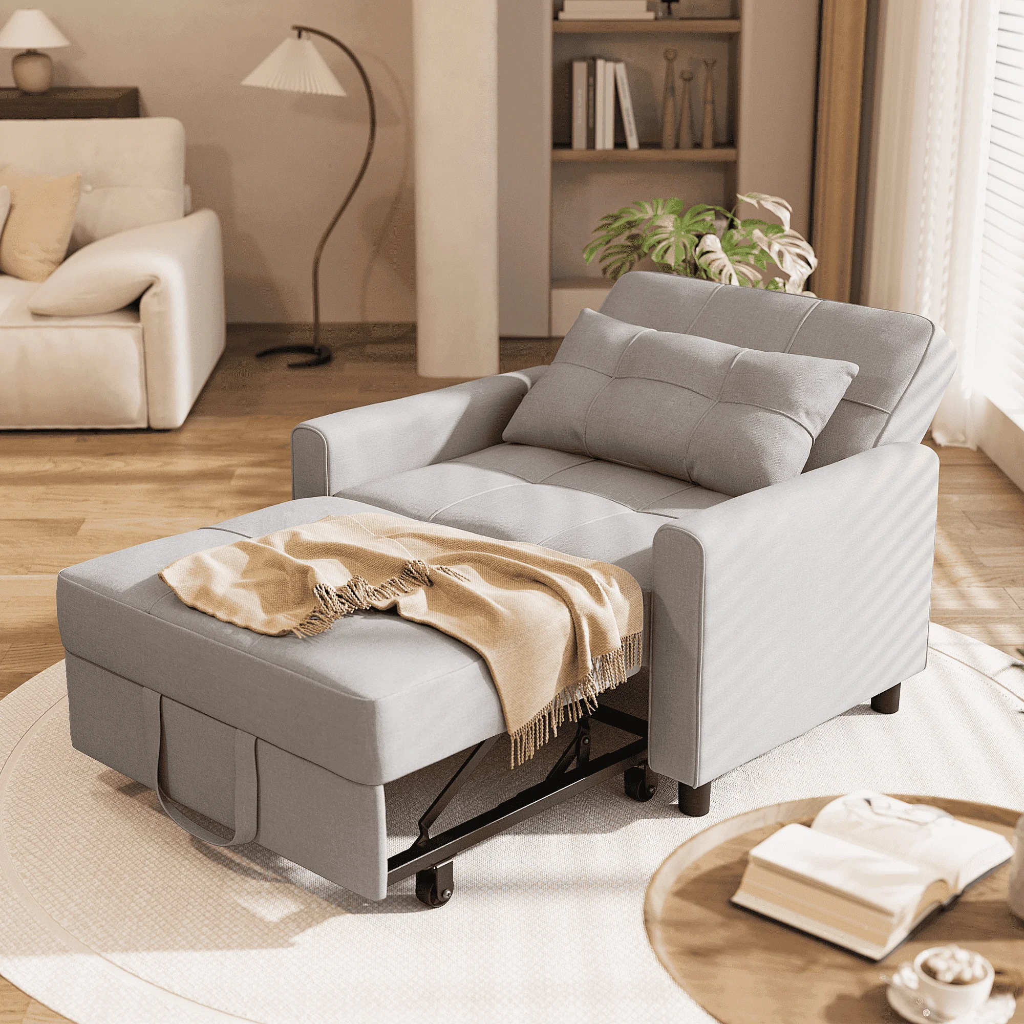 Asofer Sofa Bed Chair. 3 in 1 Convertible Futon Couch Recliner. Sleeper Sofa for Home or Office. Light Gray - Cheap Abt
