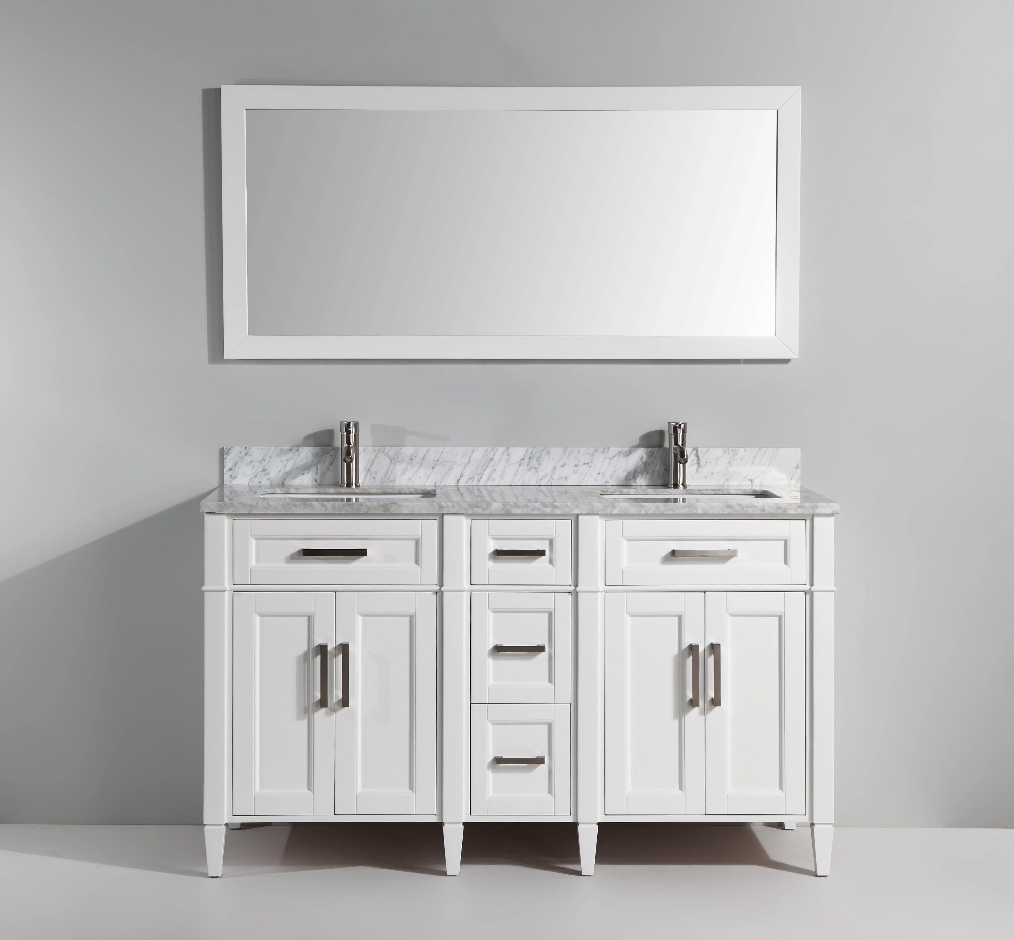Vanity Art 60 in. Double Sink Vanity in Carrara Marble & Mirror - White, VA2060DW - Cheap Abt