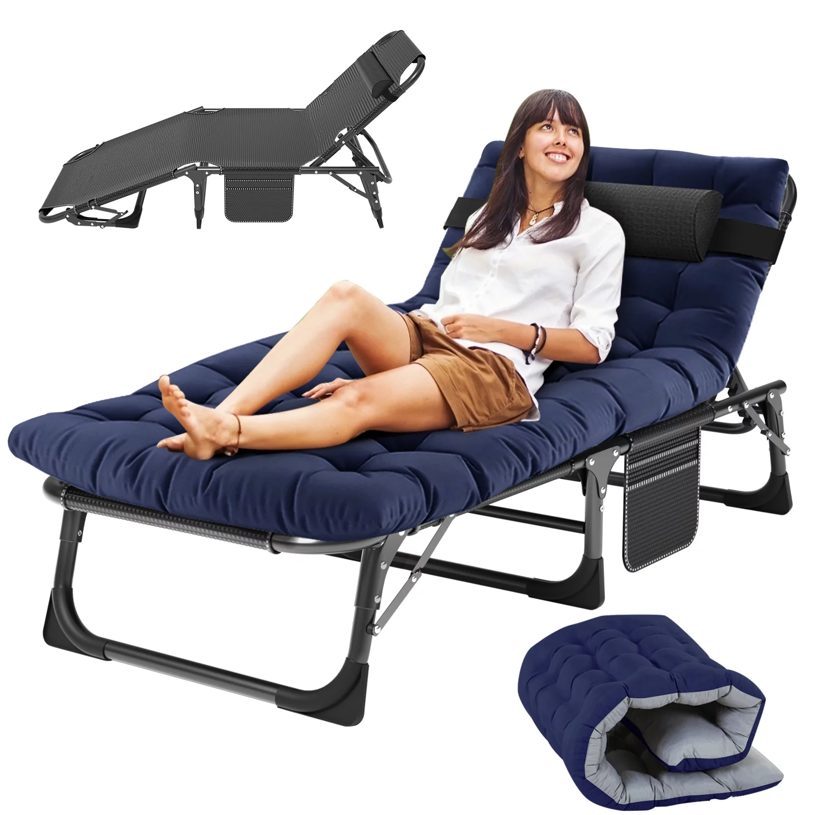 MOPHOTO Adult Camping Cot Adjustable 4-Position Folding Cot. Portable Heavy Duty Sleeping Bed. Outdoor Patio Folding Lounge Chair for Sunbathing - Cheap Abt