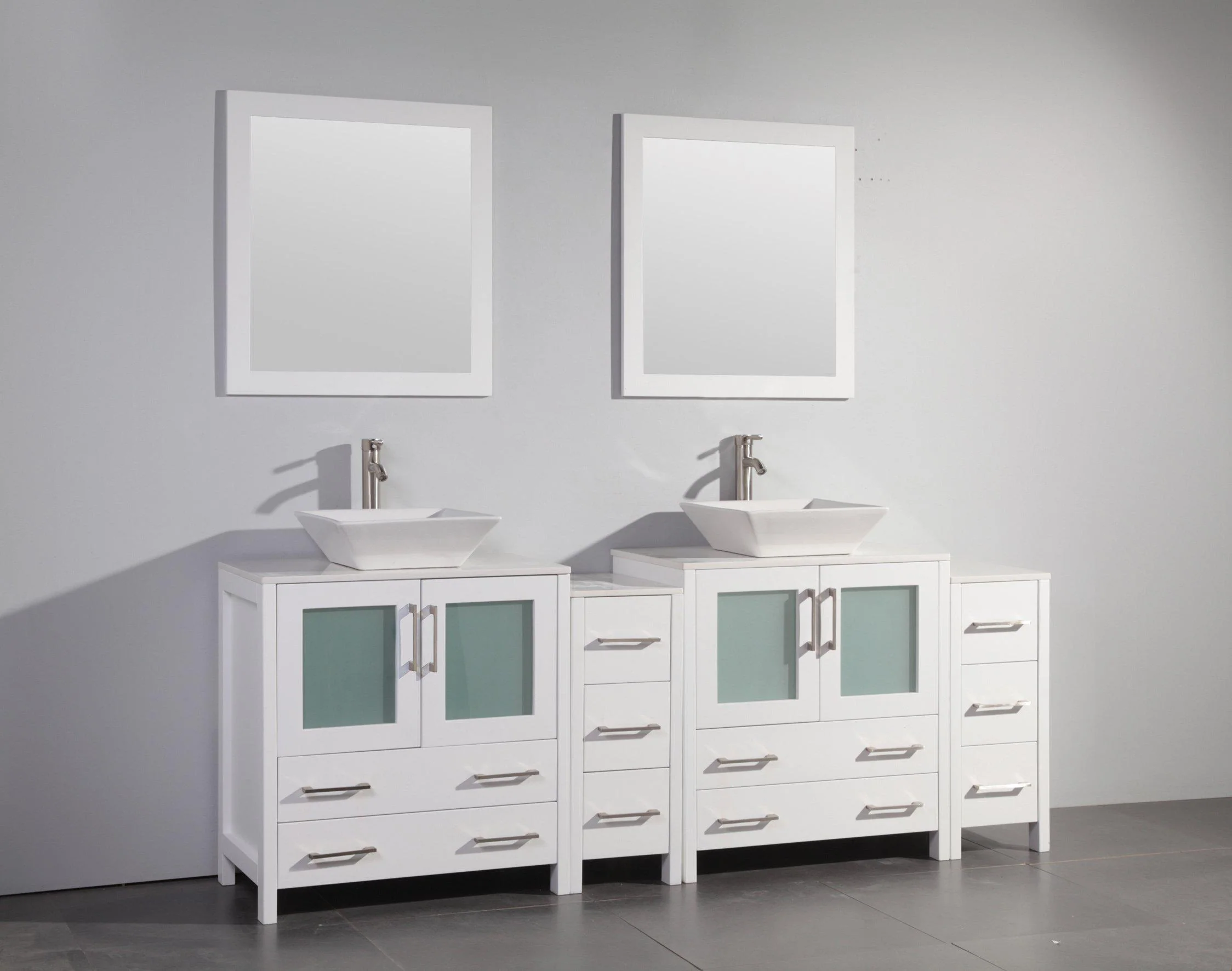 Vanity Art 84 in. Double Sink Vanity Cabinet with Ceramic Vessel Sink & Mirror (Double Cabinet) - White, VA3130-84W - Cheap Abt