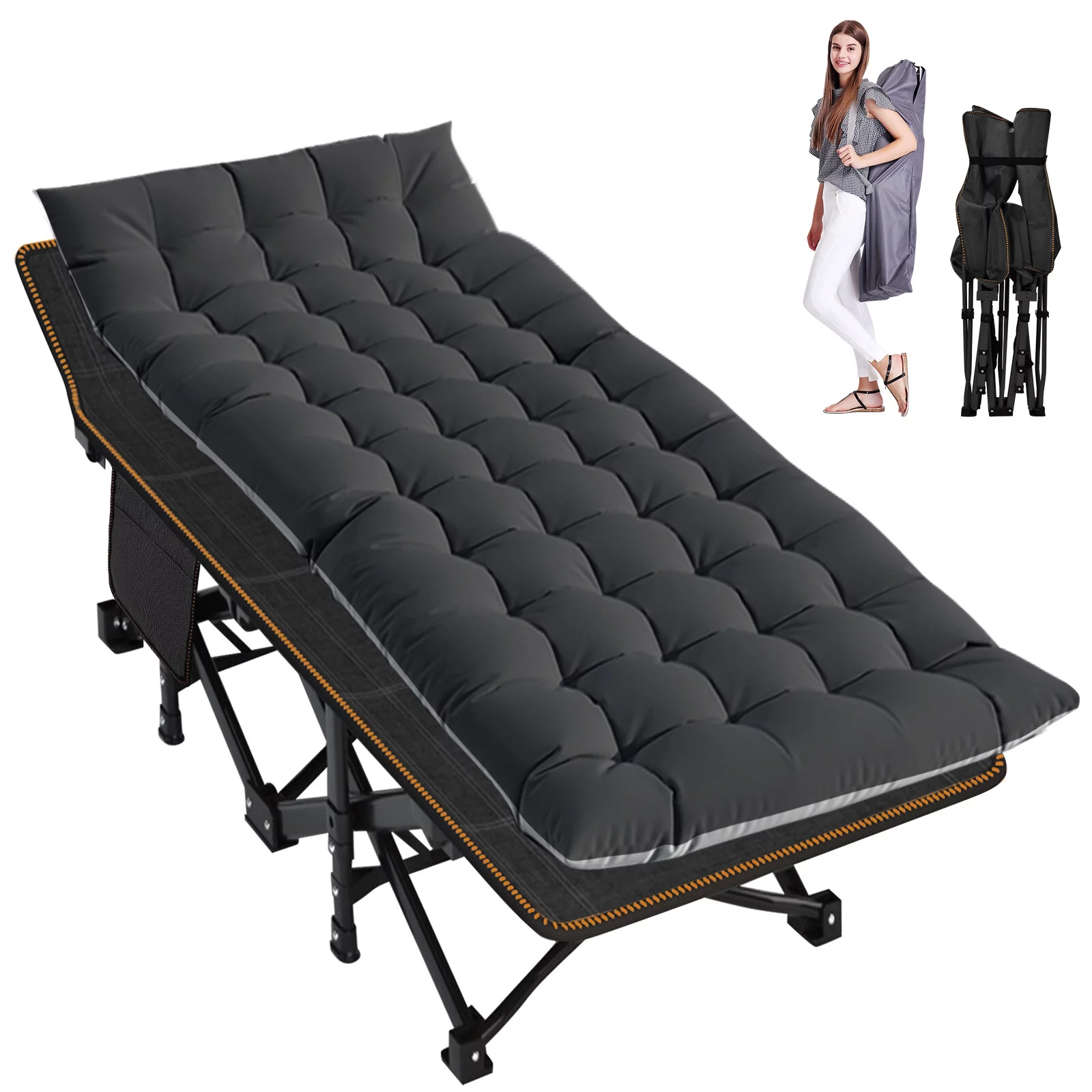 MOPHOTO 75 Adult Camping Cot Folding Cot. Portable Heavy Duty Sleeping Bed with Pad. Outdoor Patio Folding Lounge Chair - Cheap Abt