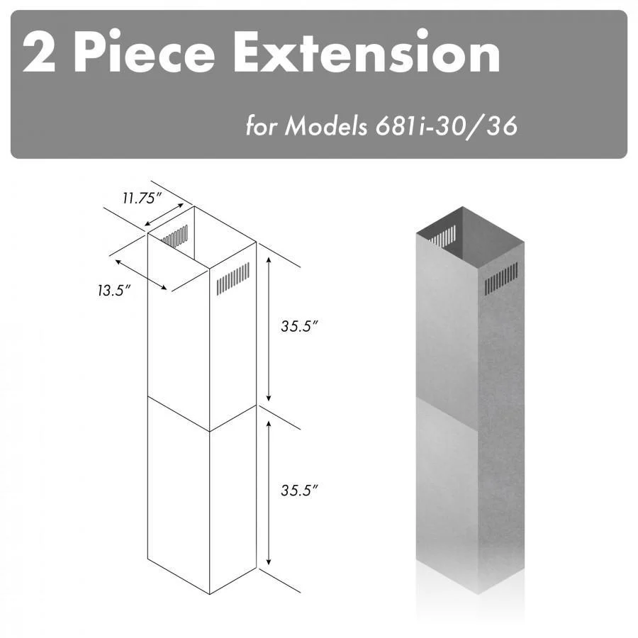 ZLINE 71 in. Chimney Extension for Ceilings up to 12 ft, 2PCEXT-681i-30/36 - Cheap Abt