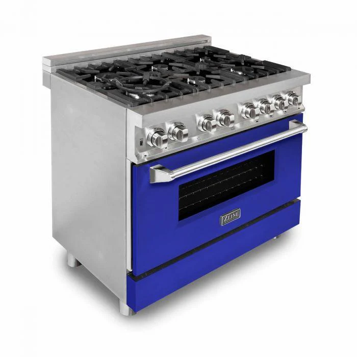 ZLINE 36 in. Professional Gas Burner/Electric Oven Stainless Steel Range with Blue Matte Door, RA-BM-36 - Cheap Abt
