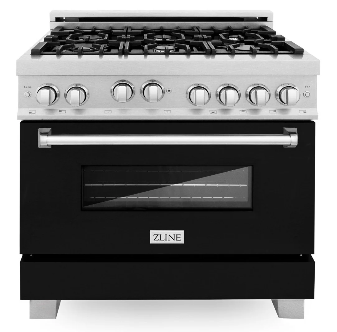 ZLINE 36 in. Professional Gas Range in DuraSnow® Stainless Steel with Black Matte Door, RGS-BLM-36 - Cheap Abt