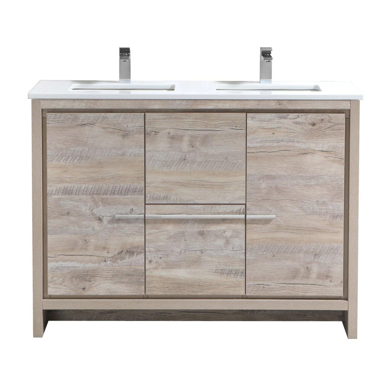 KubeBath Dolce 48 in. Double Sink Modern Bathroom Vanity with White Quartz Counter Top - Nature Wood, AD648DNW - Cheap Abt