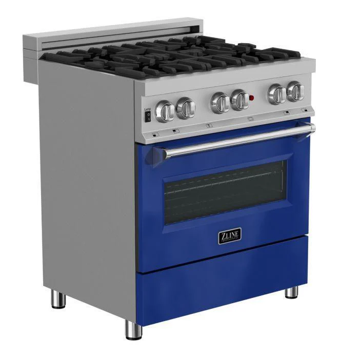 ZLINE 30 in. Professional Gas Burner/Electric Oven in DuraSnow® Stainless with Blue Gloss Door, RAS-BG-30 - Cheap Abt