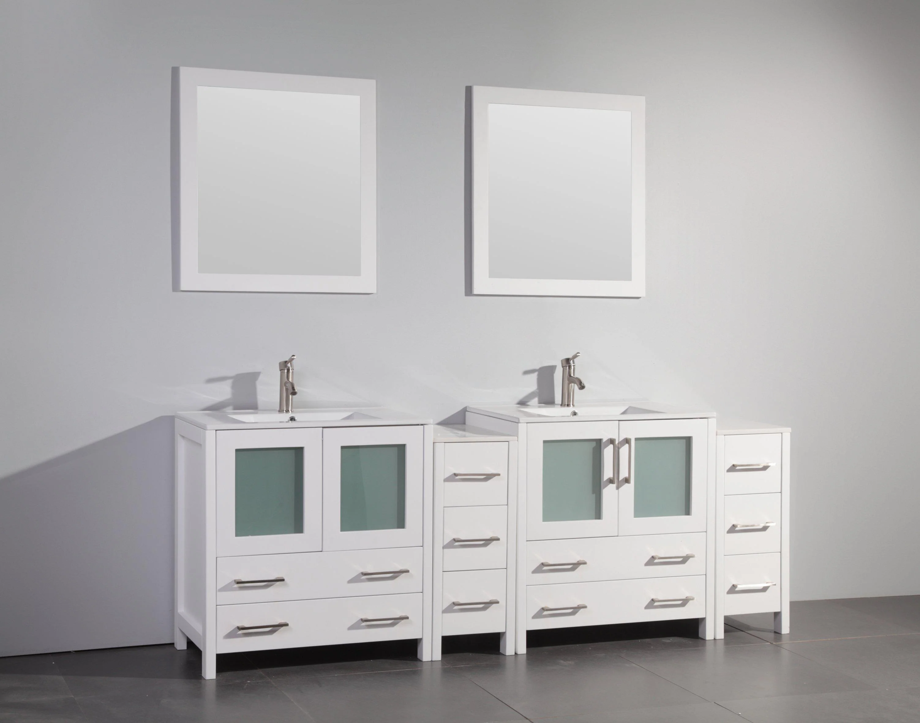 Vanity Art 84 in. Double Sink Vanity Cabinet with Ceramic Sink & Mirror (Double Cabinet) - White, VA3030-84W - Cheap Abt