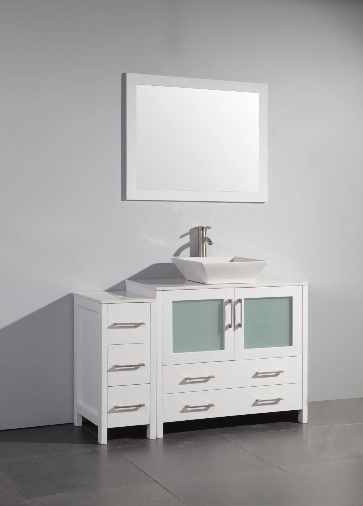 Vanity Art 48 in. Single Sink Vanity Cabinet (Wide) with Ceramic Vessel Sink & Mirror - White, VA3136-48W - Cheap Abt