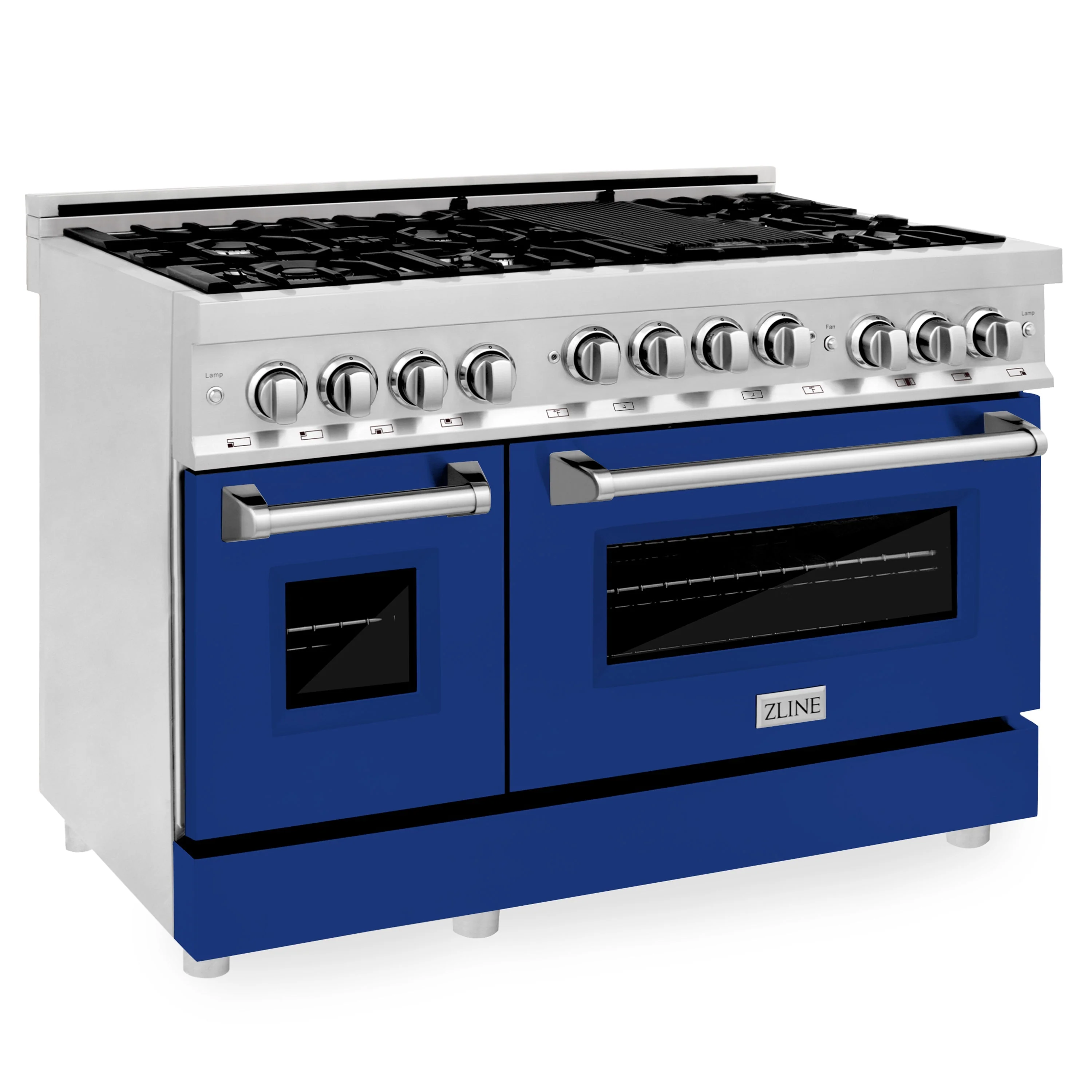 ZLINE 48 In. 6.0 cu. ft. Range with Gas Stove and Gas Oven in DuraSnow® Stainless Steel with Blue Gloss Doors, RGS-BG-48 - Cheap Abt