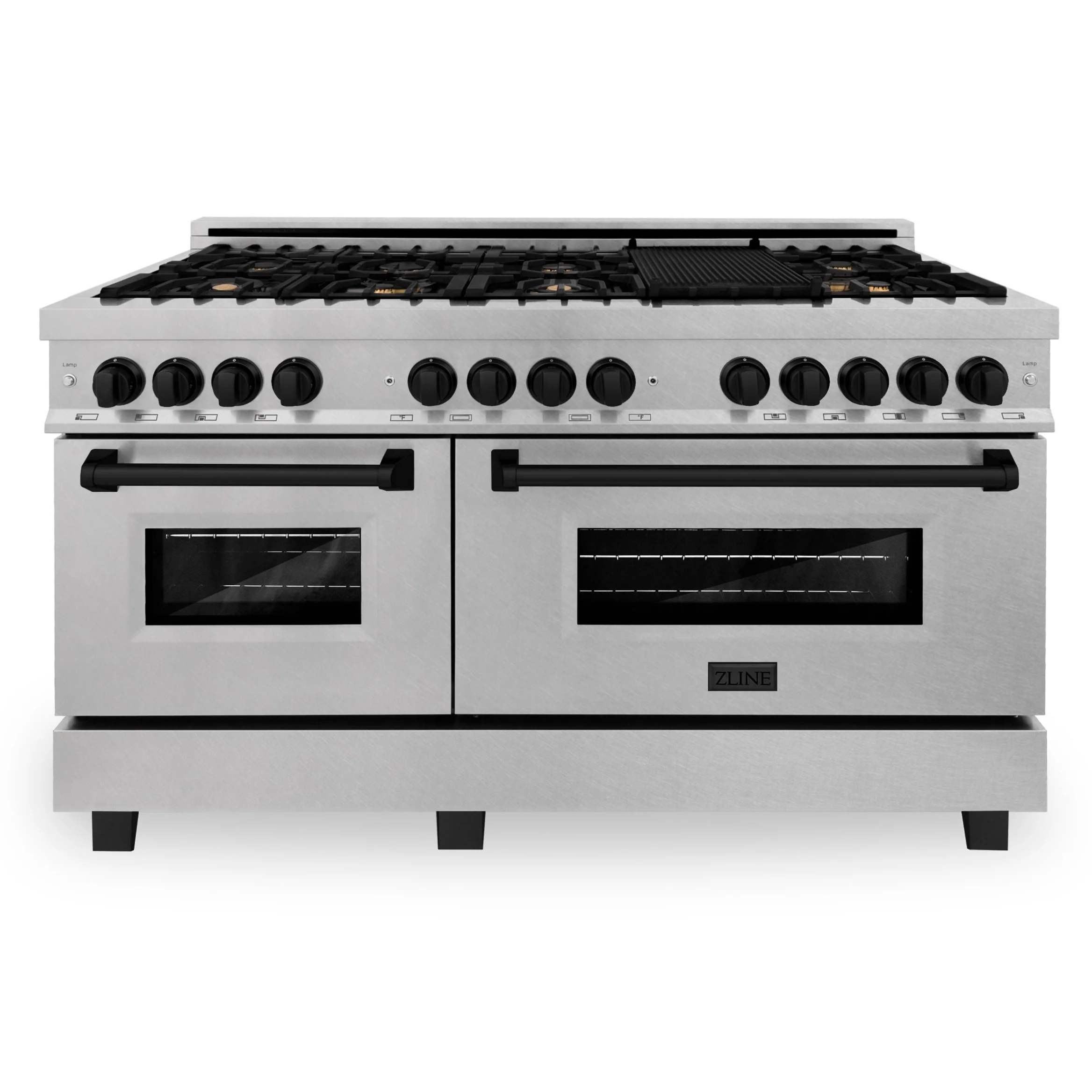 ZLINE Autograph 60 In. 7.4 cu. ft. Dual Fuel Range in DuraSnow® Stainless Steel with Matte Black Accents, RASZ-SN-60-MB - Cheap Abt