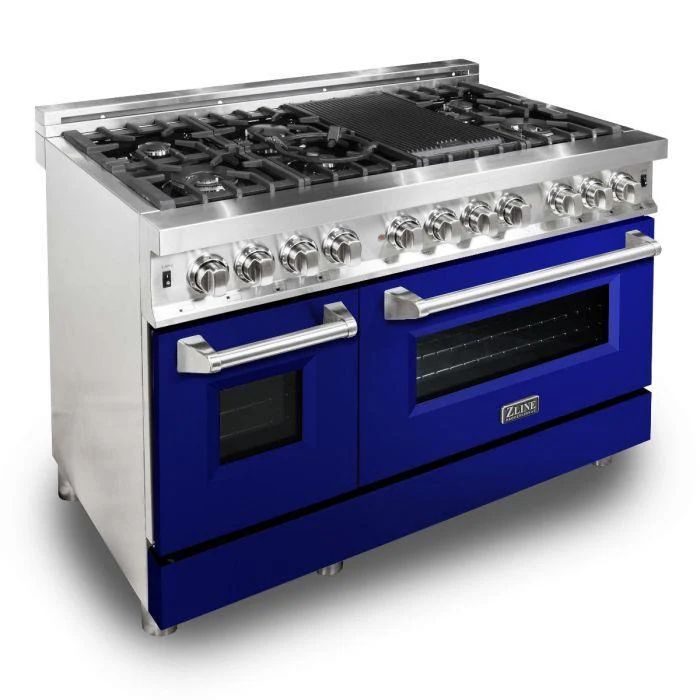 ZLINE 48 in. Professional Gas Burner/Electric Oven Stainless Steel 6.0 cu.ft. 7 Range - Blue Gloss Door, RA-BG-48 - Cheap Abt