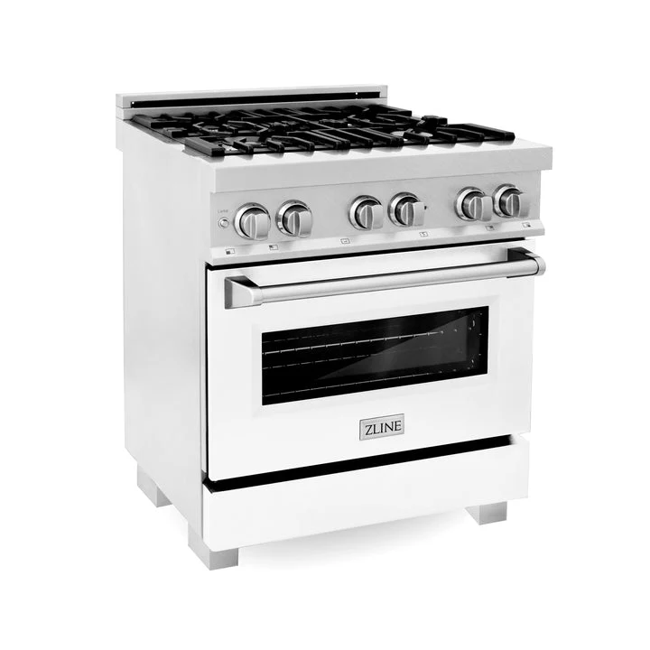 ZLINE 30 in. Professional Gas Burner/Electric Oven in DuraSnow® Stainless with White Matte Door, RAS-WM-30 - Cheap Abt
