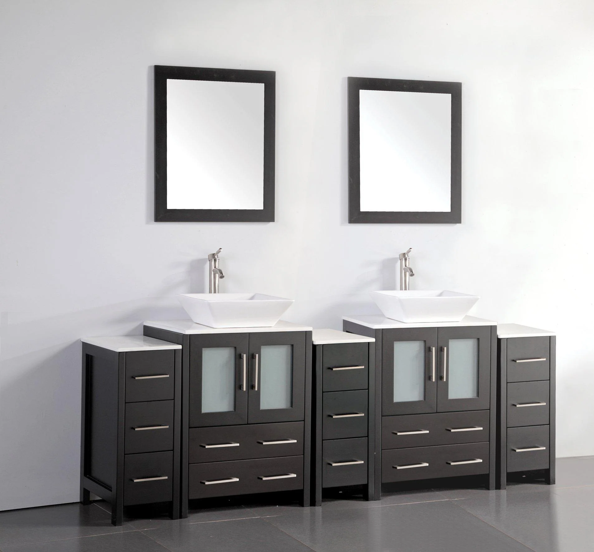 Vanity Art Ravenna 84 in. Bathroom Vanity in Espresso with Double Basin Top in White Ceramic and Mirrors, VA3124-84E - Cheap Abt