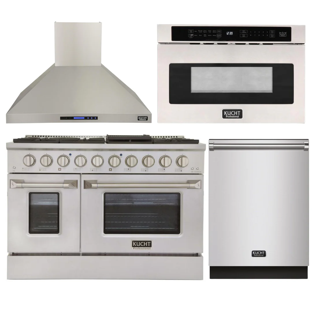 Kucht Professional 48 in. 6.7 cu ft. Natural Gas Range, Range Hood, Microwave Drawer, Dishwasher Package, AP-KNG481-S-4 - Cheap Abt