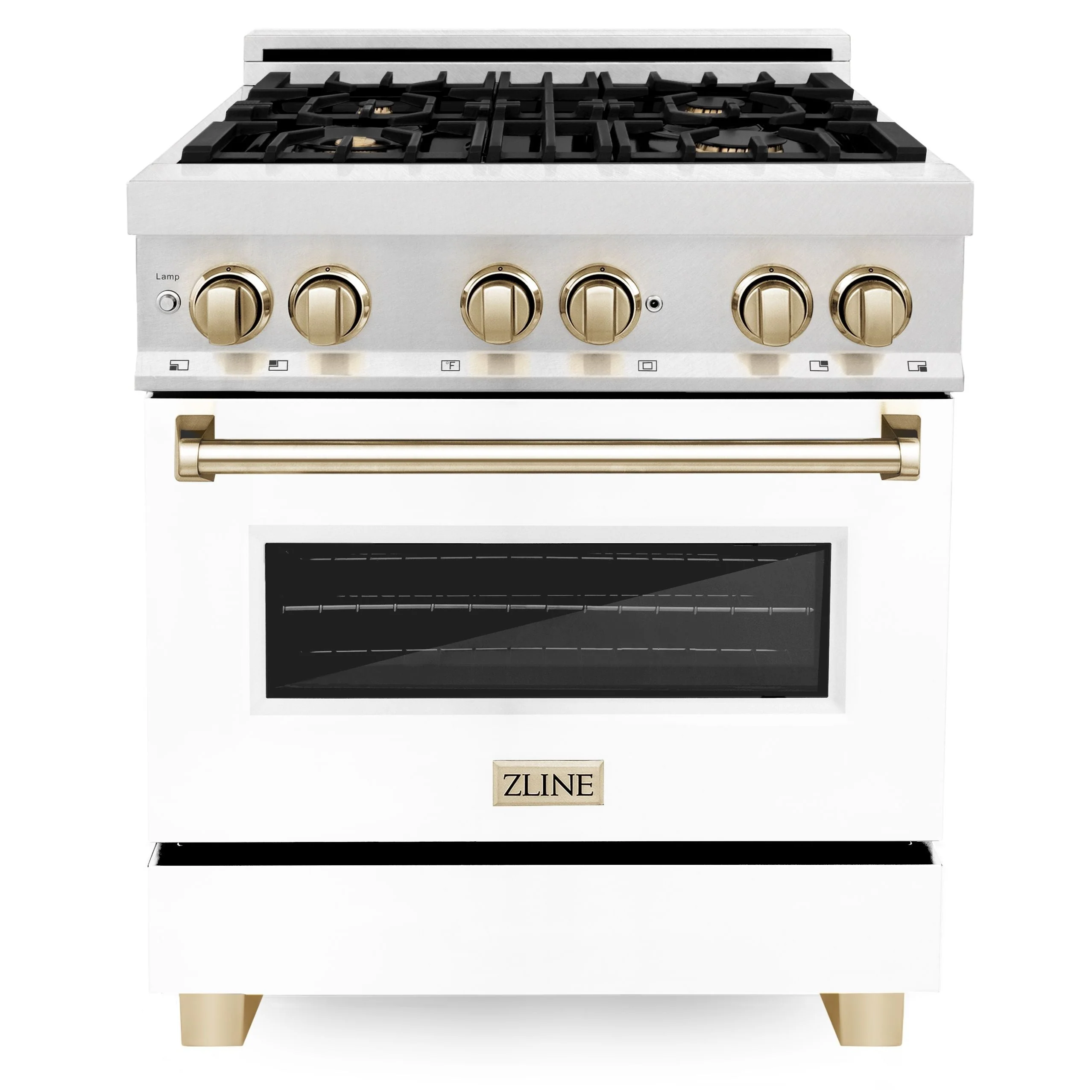 ZLINE Autograph Edition 30 in. Range, Gas Burner/Electric Oven in DuraSnow® Stainless Steel with White Matte Door and Gold Accents, RASZ-WM-30-G - Cheap Abt