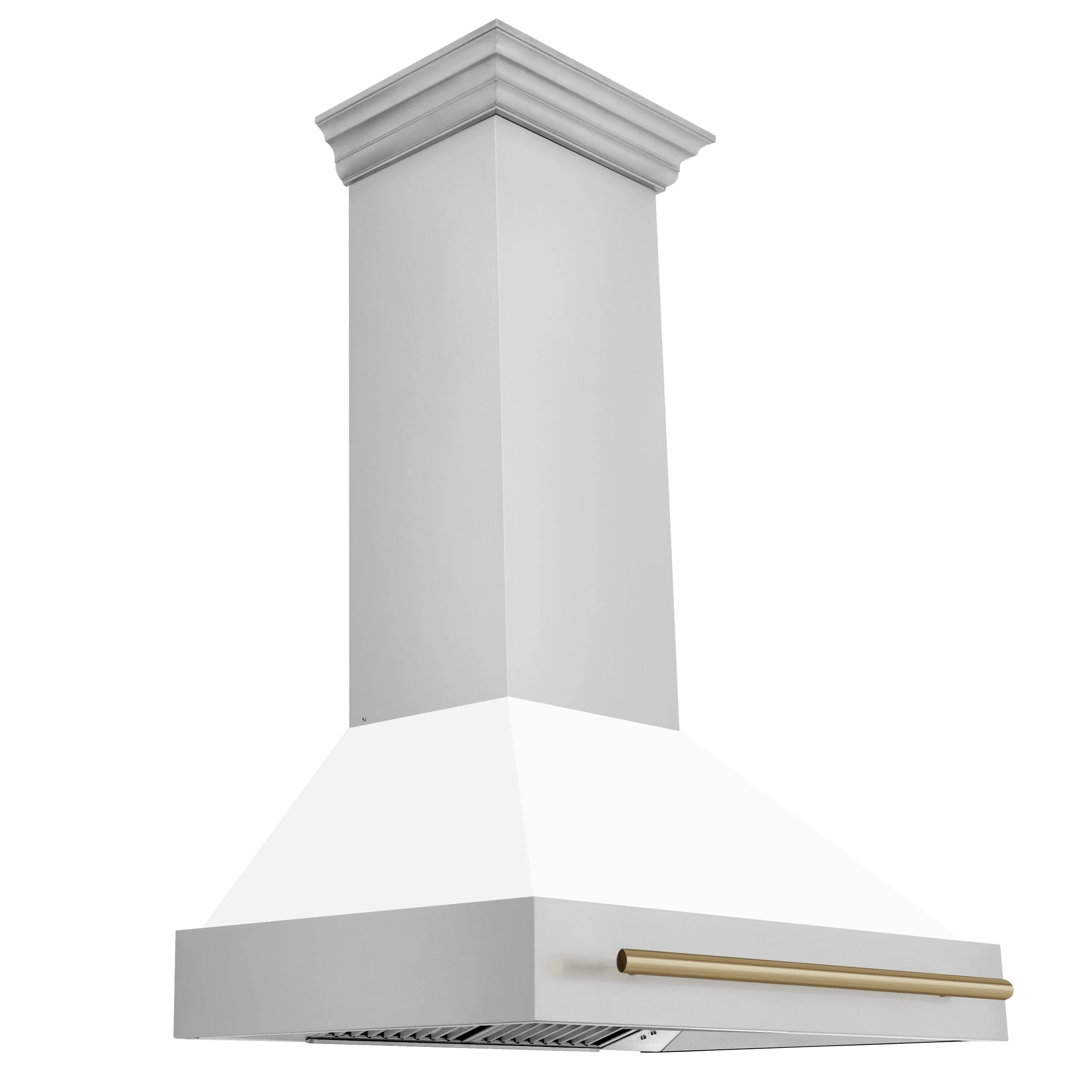 ZLINE 36 Inch Autograph Edition Range Hood with White Matte Shell and Champagne Bronze Handle, 8654STZ-WM36-CB - Cheap Abt