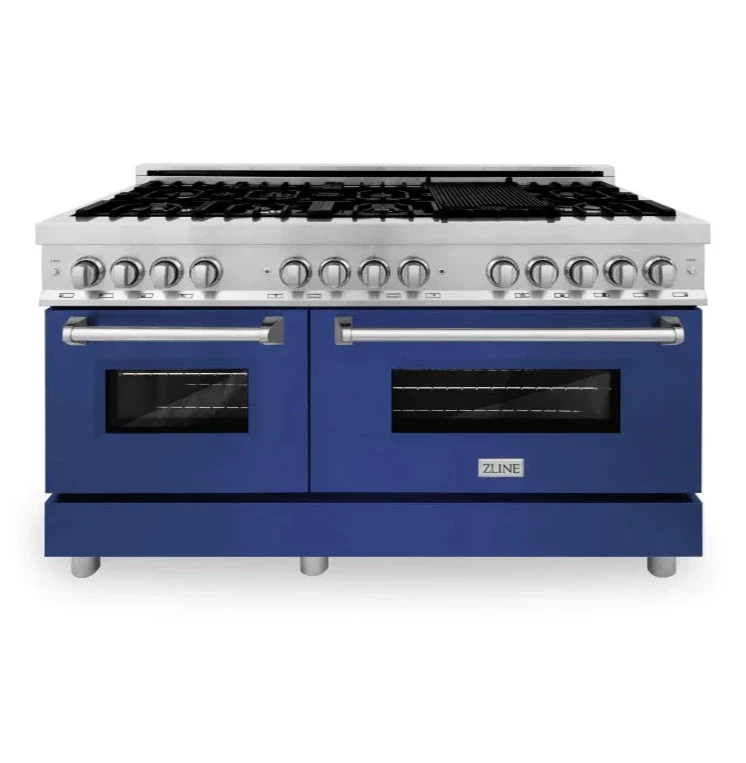ZLINE 60 In. Professional Dual Fuel Range in Stainless Steel with Blue Matte Door, RA-BM-60 - Cheap Abt
