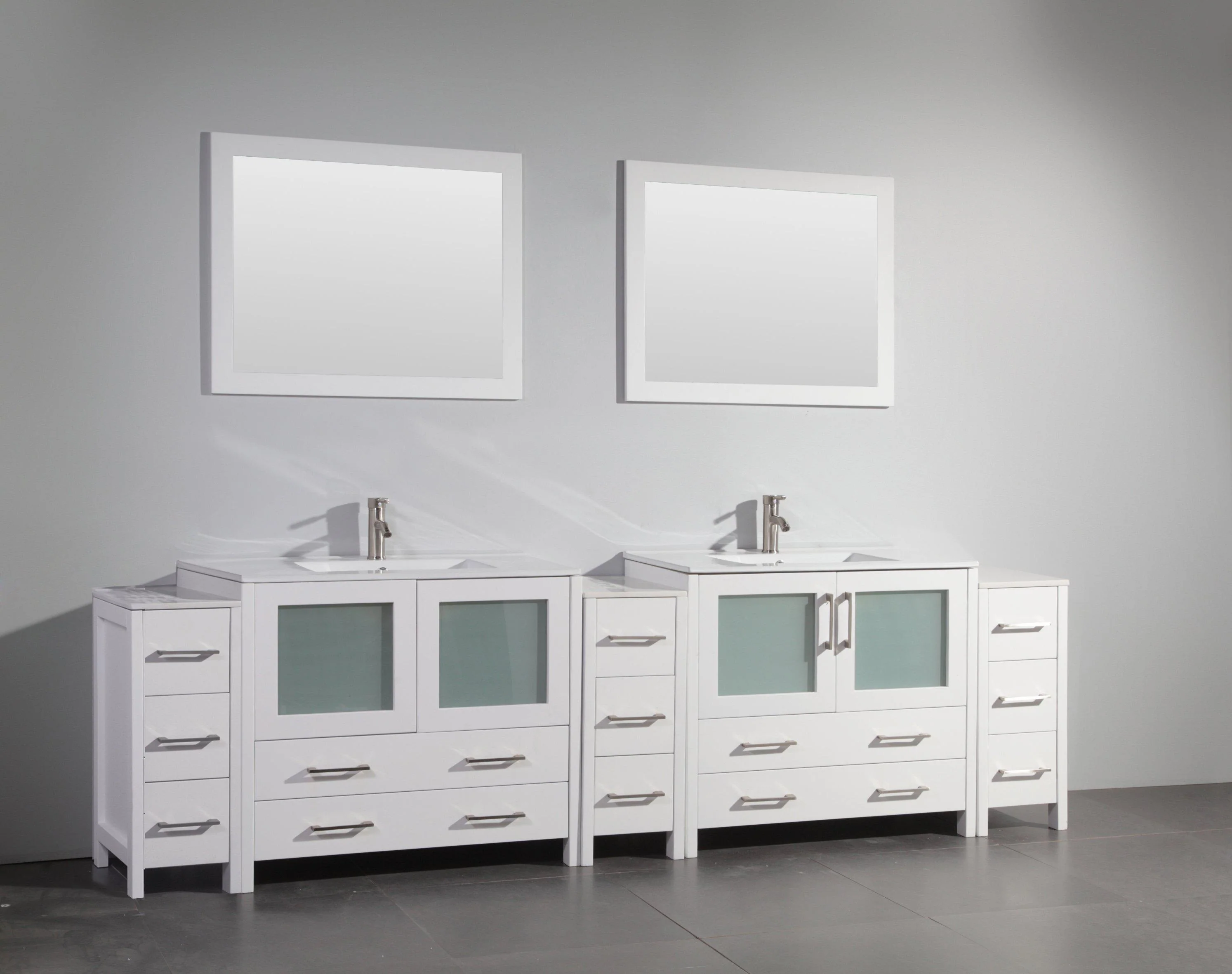 Vanity Art 108 in. Double Sink Vanity Cabinet with Ceramic Sink & Mirror - White, VA3036-108W - Cheap Abt