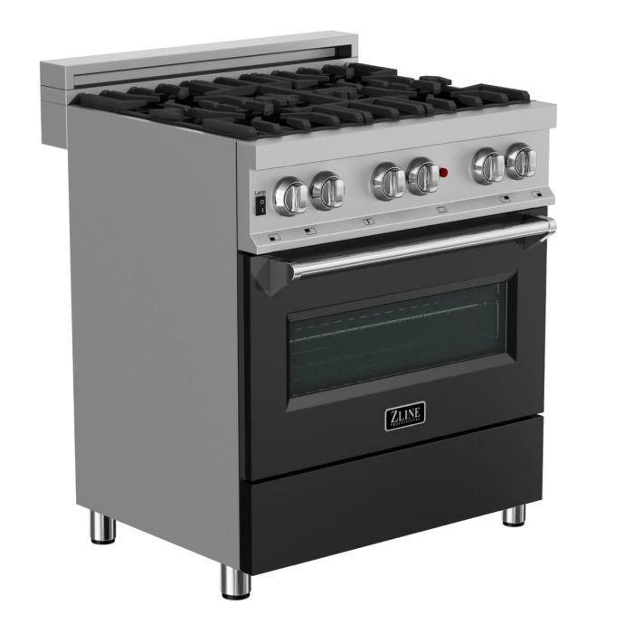 ZLINE 30 in. Professional Gas Burner/Electric Oven in DuraSnow® Stainless with Black Matte Door, RAS-BLM-30 - Cheap Abt