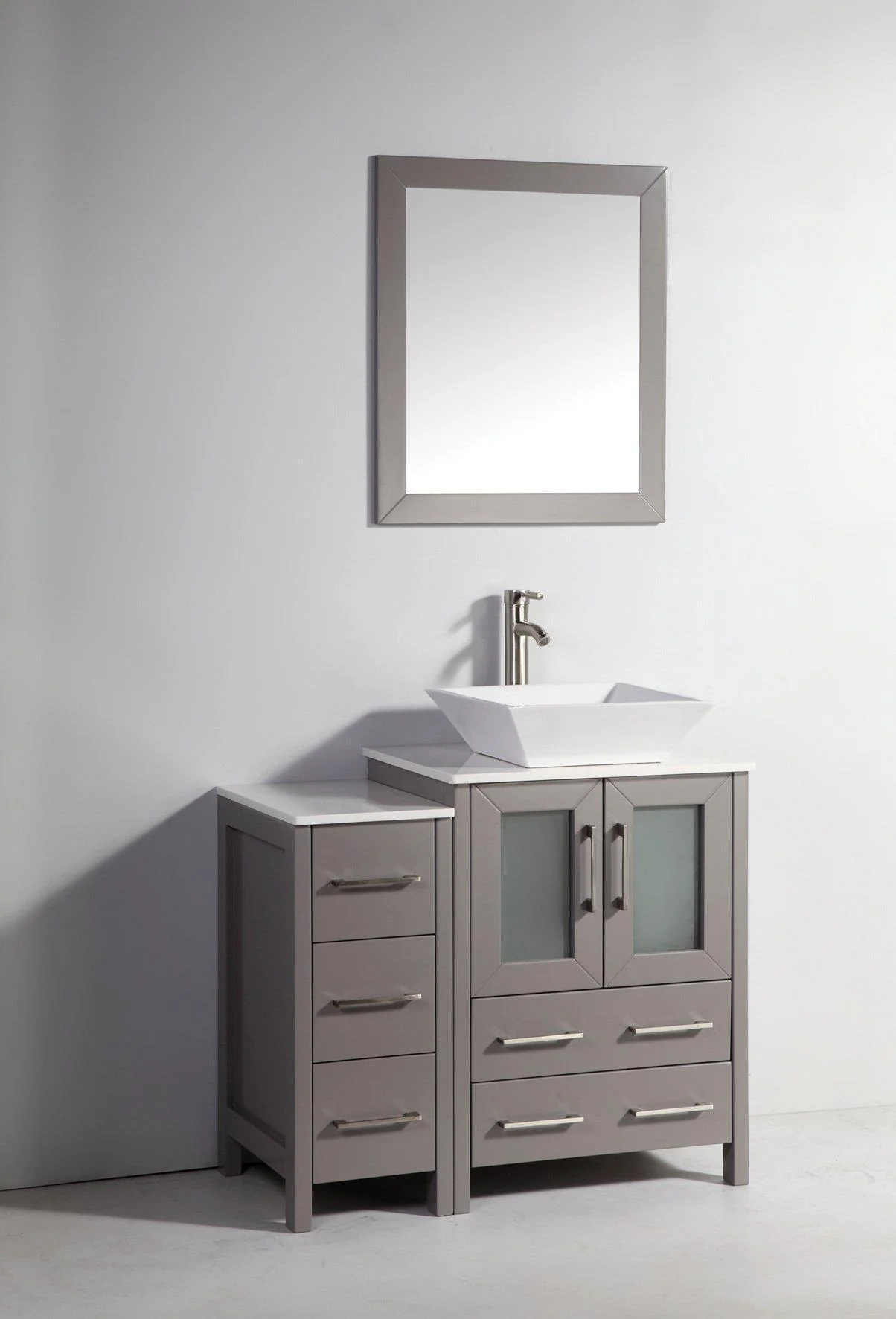 Vanity Art Ravenna 36 in. Bathroom Vanity in Grey with Single Basin Top in White Ceramic and Mirror, VA3124-36G - Cheap Abt