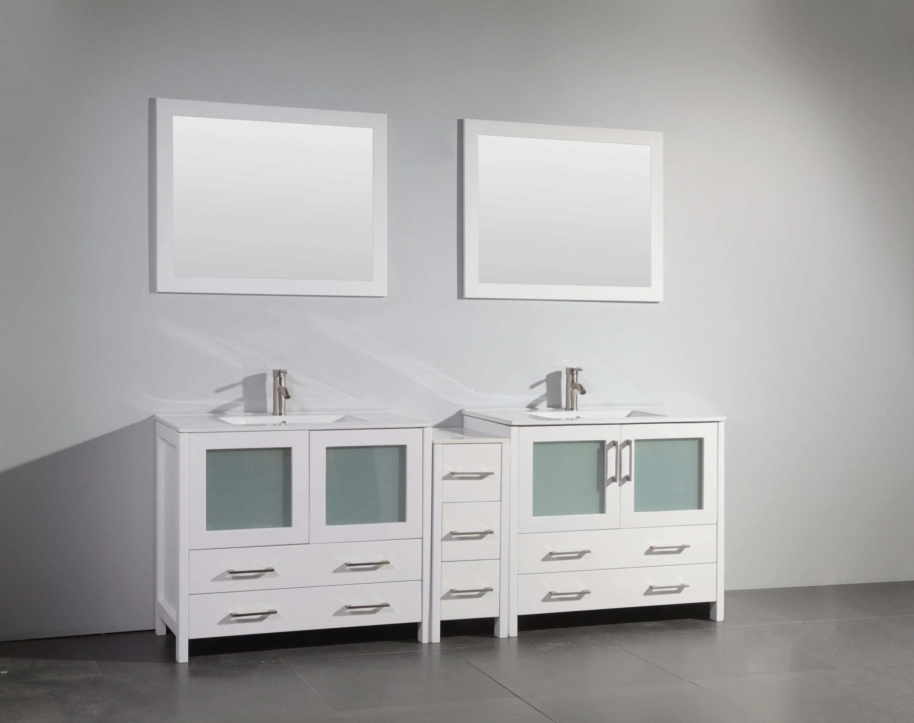 Vanity Art 84 in. Single Sink Vanity Cabinet (Wide) with Ceramic Sink & Mirror - White, VA3036-84W - Cheap Abt