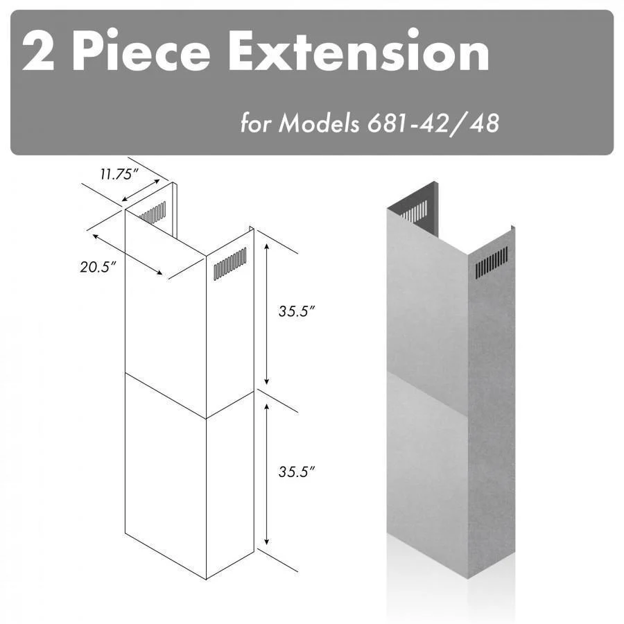 ZLINE 71 in. Chimney Extension for Ceilings up to 12 ft, 2PCEXT-681-42/48 - Cheap Abt