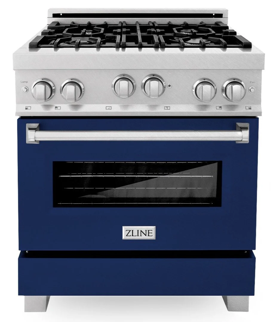 ZLINE 30 in. Professional Gas Burner/Gas Oven in DuraSnow® Stainless with Blue Gloss Door, RGS-BG-30 - Cheap Abt