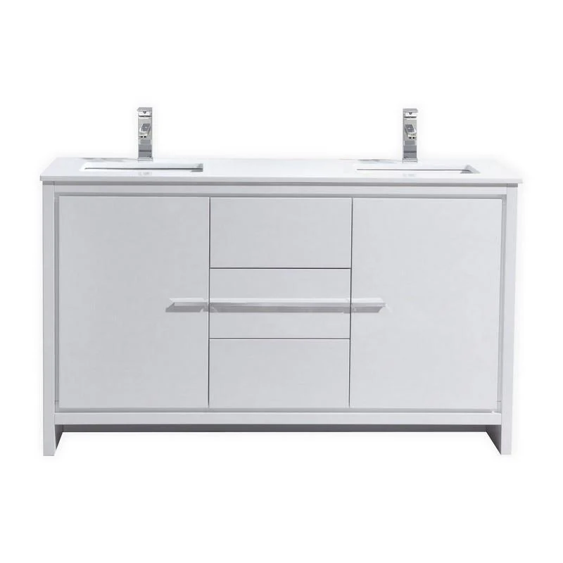 KubeBath Dolce 60 in. Double Sink Modern Bathroom Vanity with White Quartz Counter Top - High Gloss White, AD660DGW - Cheap Abt