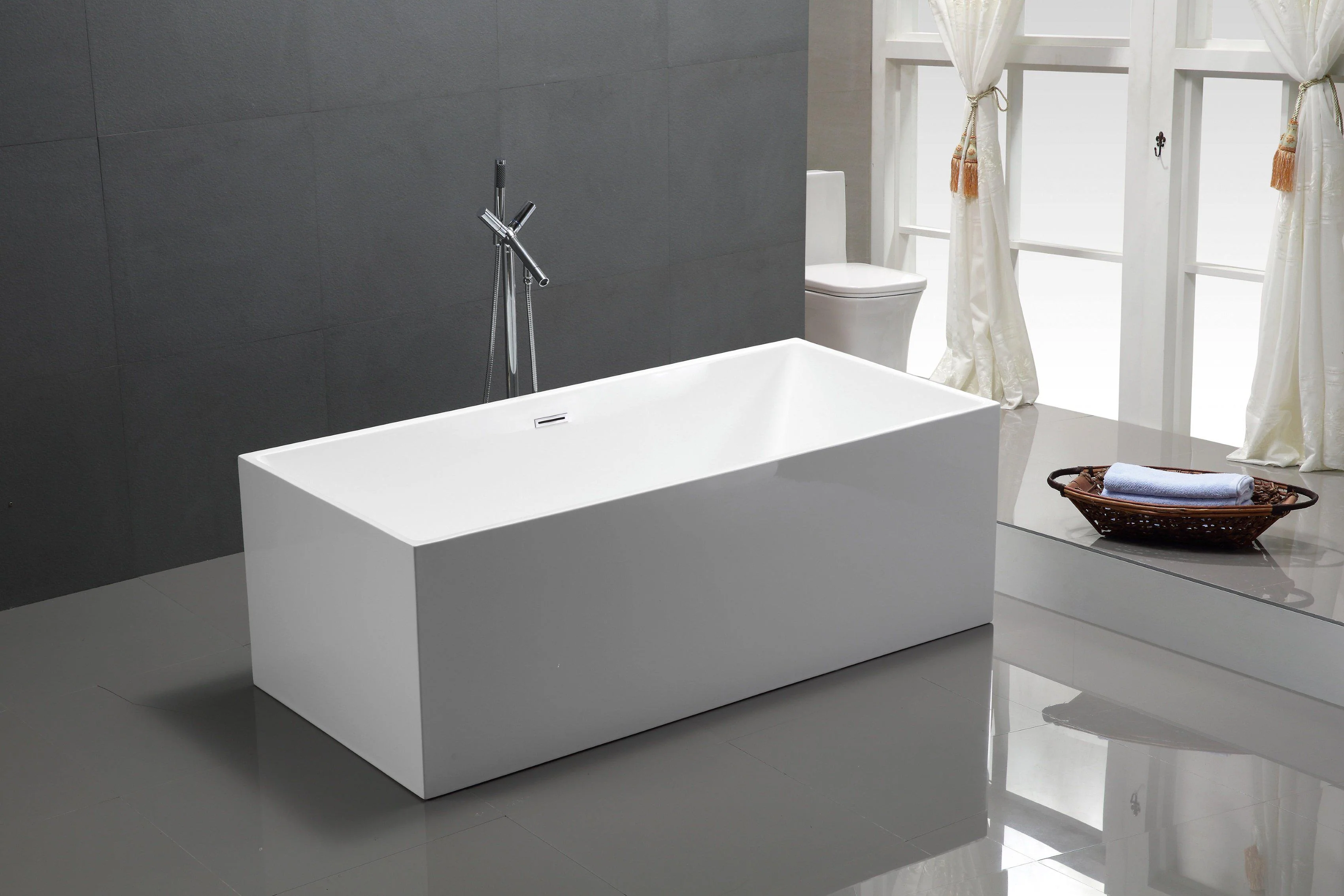 Vanity Art Talence 59 in. Acrylic Flatbottom Freestanding Bathtub in White, VA6813B - Cheap Abt