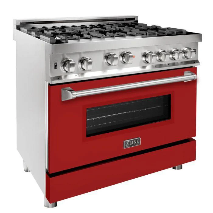 ZLINE 36 in. Professional 6 Gas on Gas Range in Stainless Steel with Red Matte Door, RG-RM-36 - Cheap Abt
