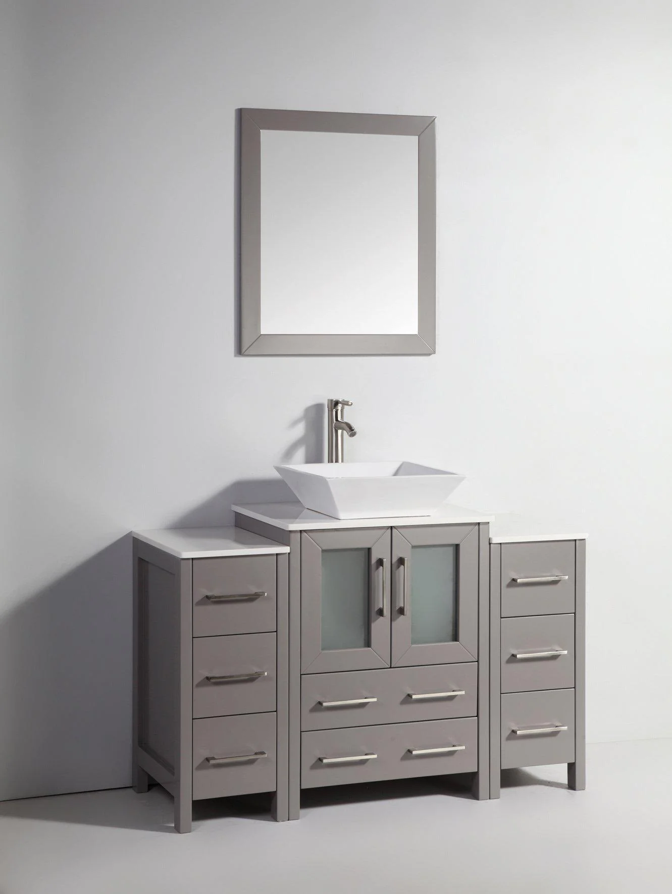 Vanity Art 48 in. Bathroom Vanity in Grey with Single Basin Vanity Top in White Ceramic and Mirror, VA3124-48G - Cheap Abt
