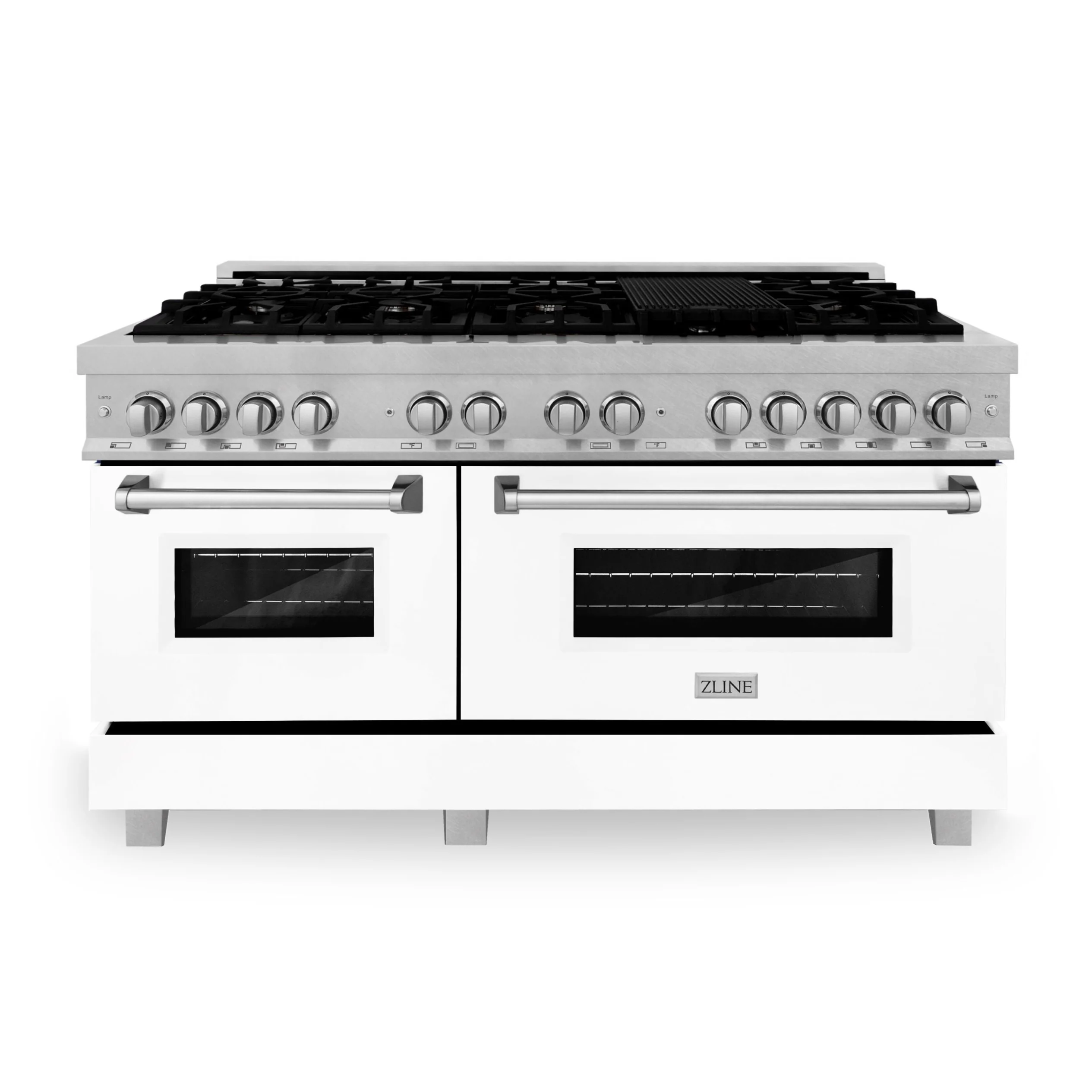 ZLINE 60 In. Professional Dual Fuel Range in DuraSnow®Stainless Steel with White Matte Door, RAS-WM-60 - Cheap Abt