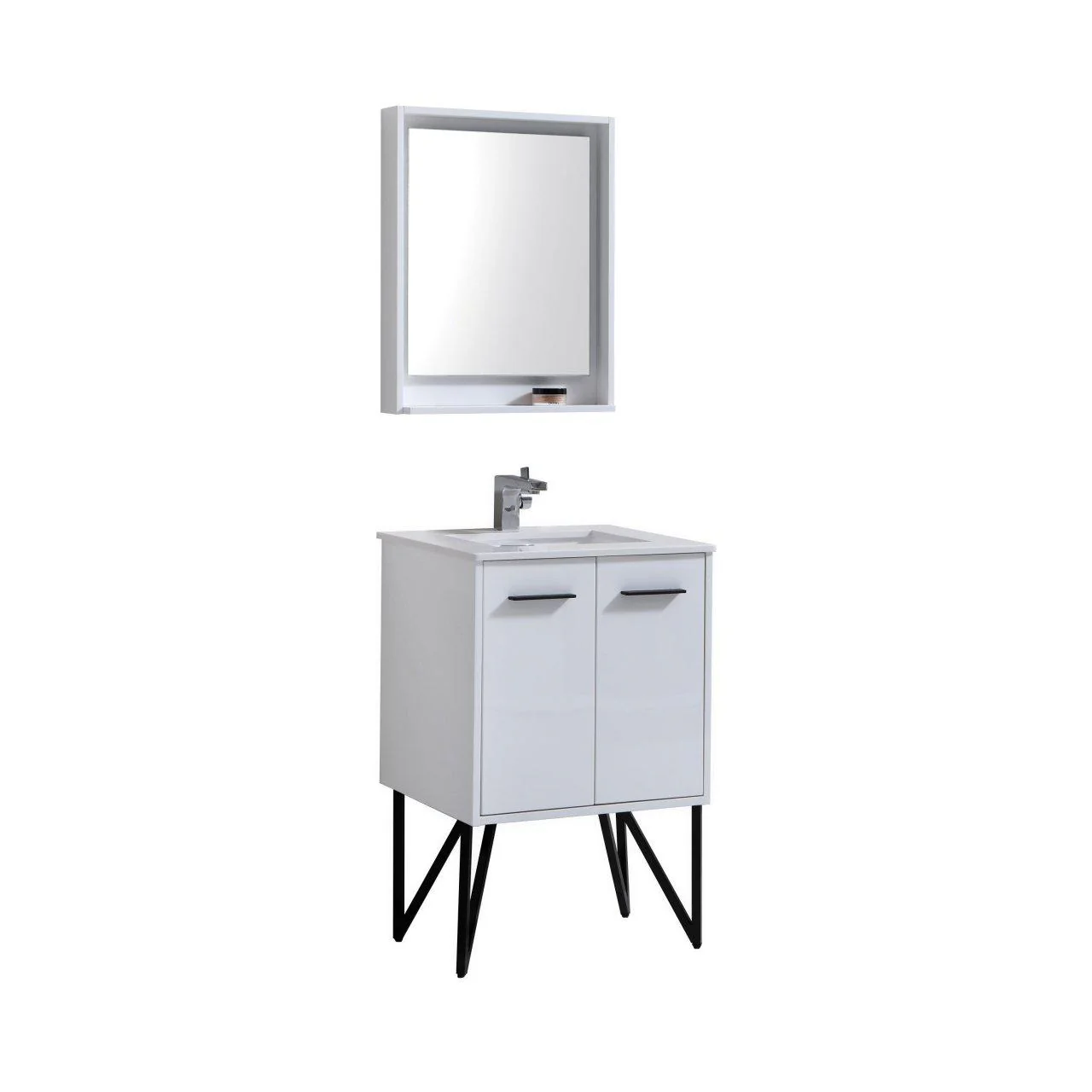 Bosco 24 in. Modern Bathroom Vanity w/ White Countertop and Matching Mirror - High Gloss White - Cheap Abt