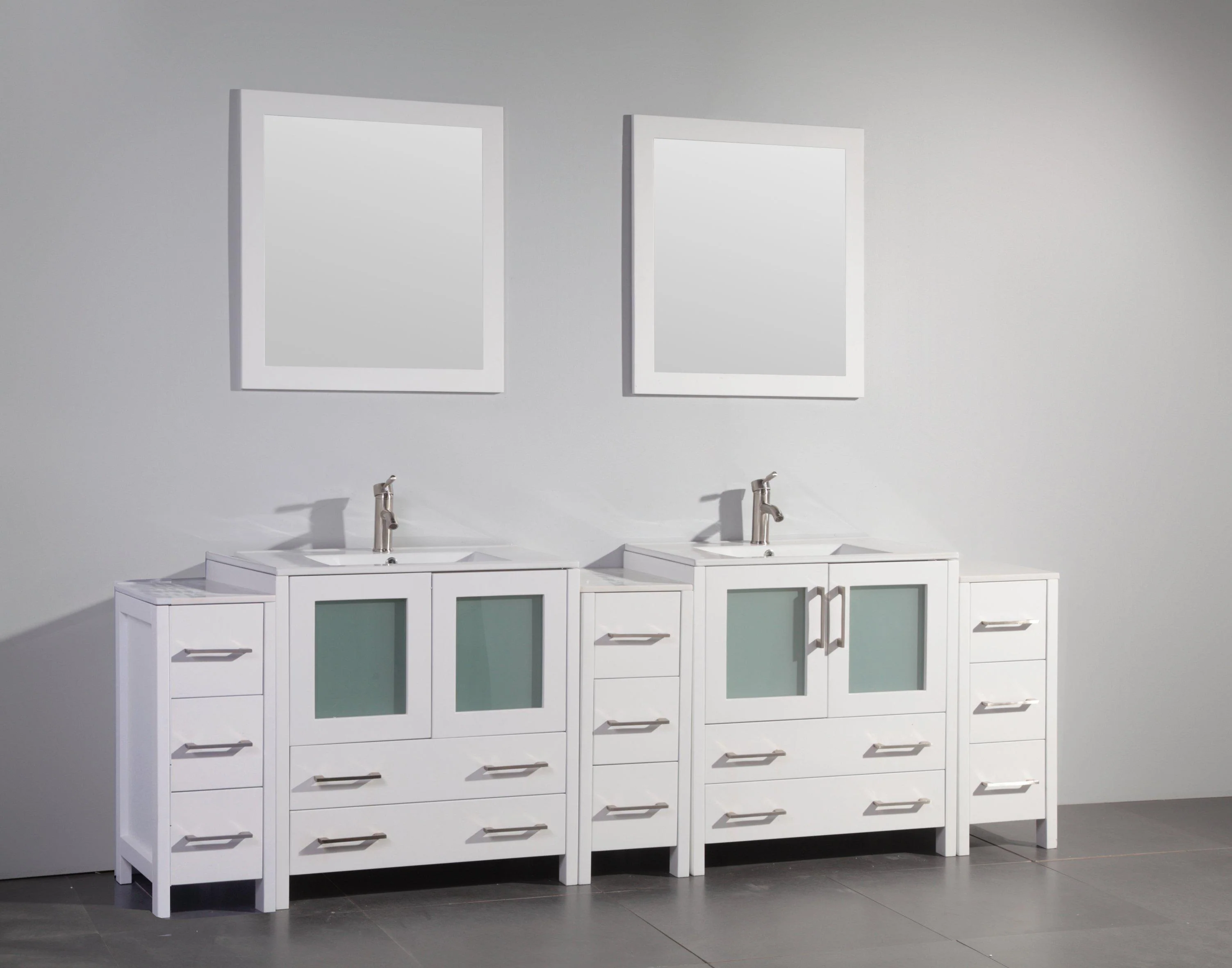 Vanity Art 96 in. Double Sink Vanity Cabinet with Ceramic Sink & Mirror - White, VA3030-96W - Cheap Abt