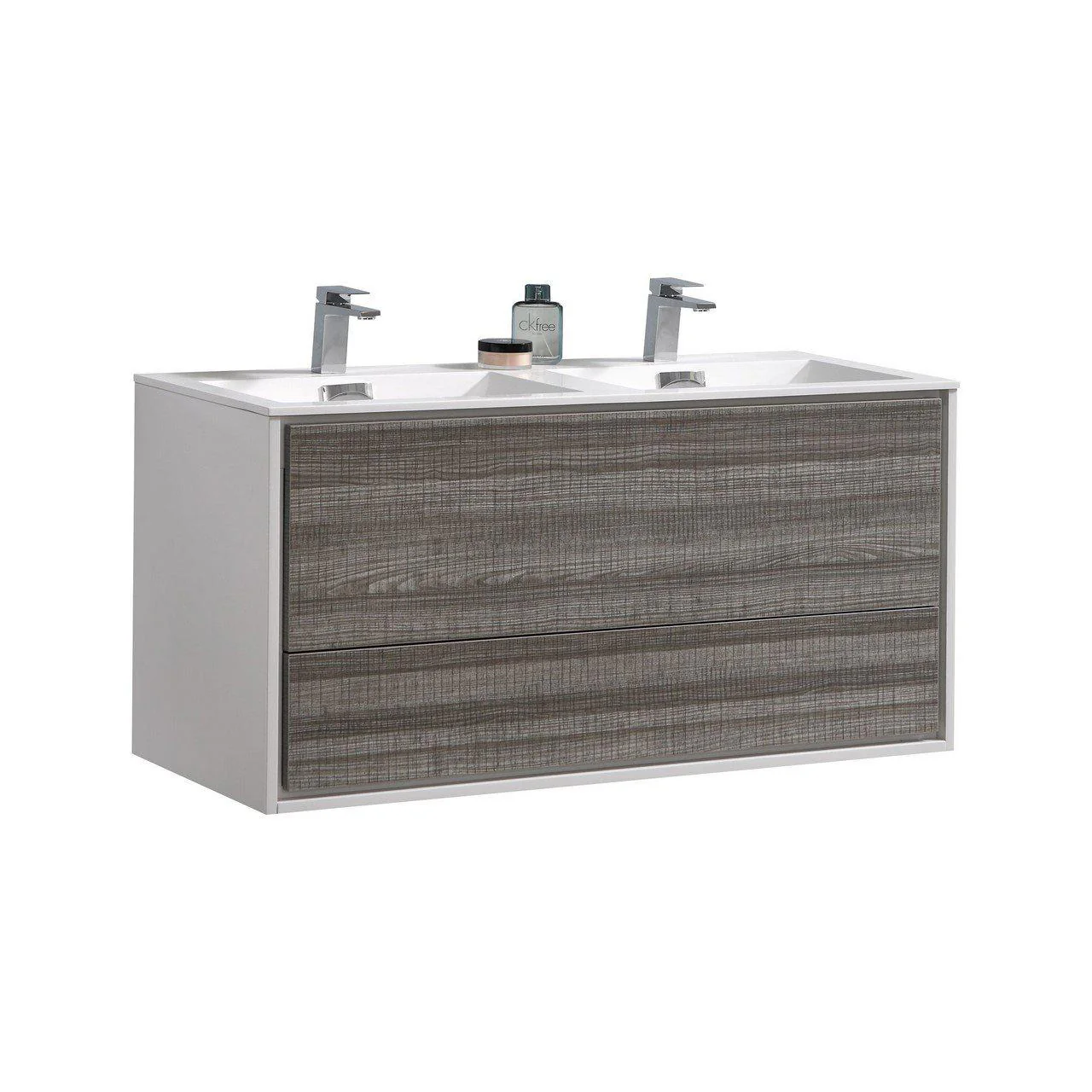 KubeBath DeLusso 48 in. Double Sink Wall Mount Modern Bathroom Vanity - Ash Gray, DL48D-HGASH - Cheap Abt