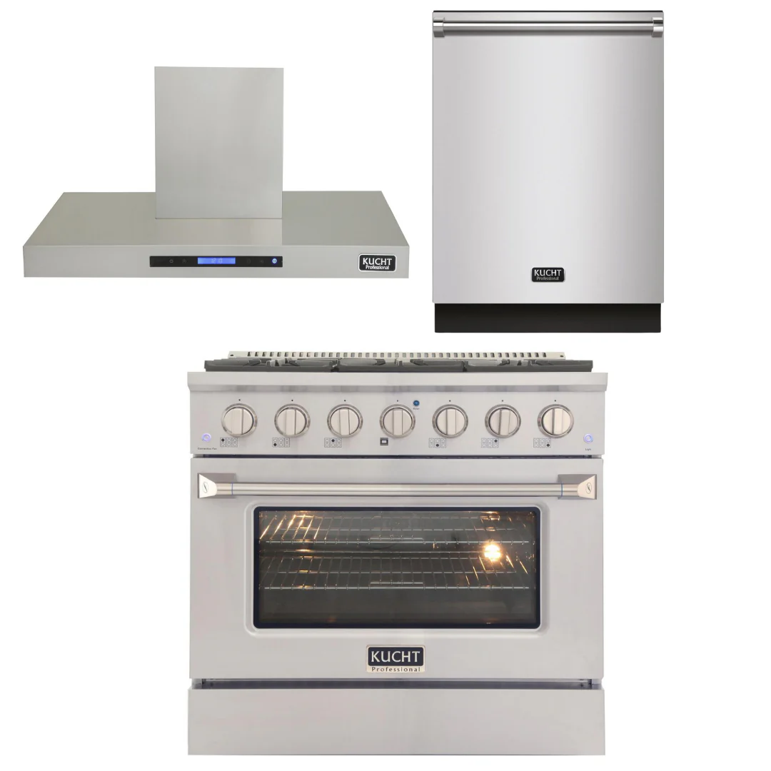 Kucht Professional 36 in. 5.2 cu ft. Natural Gas Range, Range Hood Package & Dishwasher, AP-KNG361-S-6 - Cheap Abt