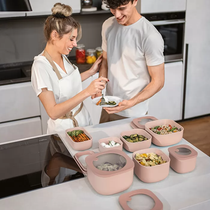M STORE&MORE Shallow Leak-Proof fridge/Freezer/Microwave Containers 975cc Peach Blossom Pink - Cheap Abt