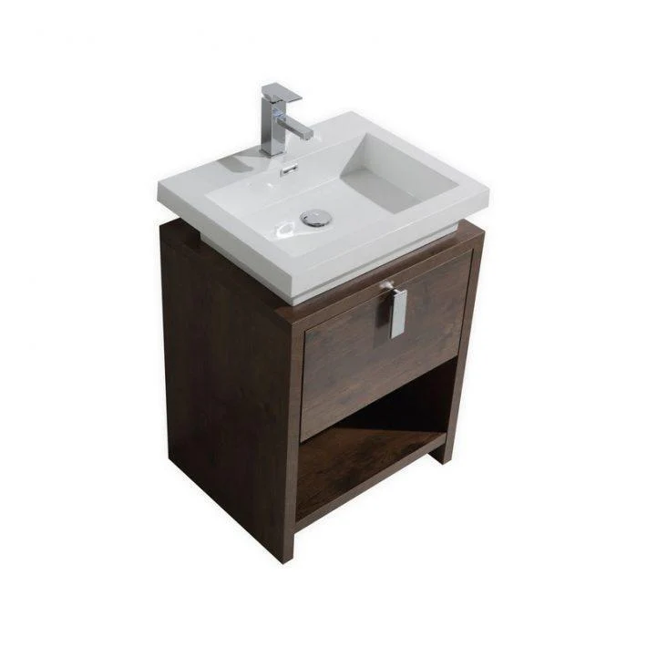 KubeBath Levi 24 in. Modern Bathroom Vanity w/ Cubby Hole - Rose Wood, L600RW - Cheap Abt