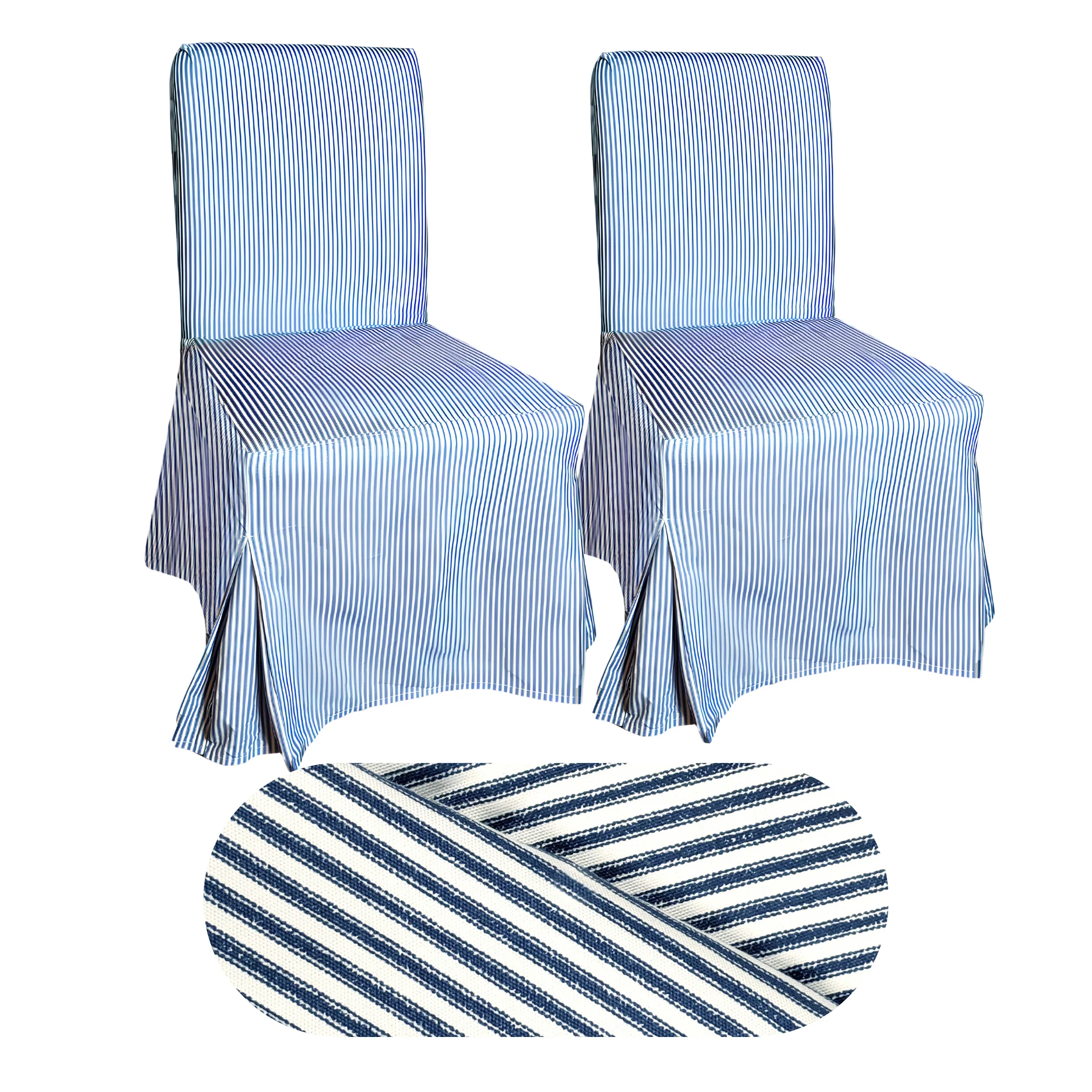 Rockin Cushions 100% Cotton. Compatible with IKEA Henriksdal Floor Length Dining Chair Cover. Navy Blue Ticking Stripe - Set of 2 - Cheap Abt