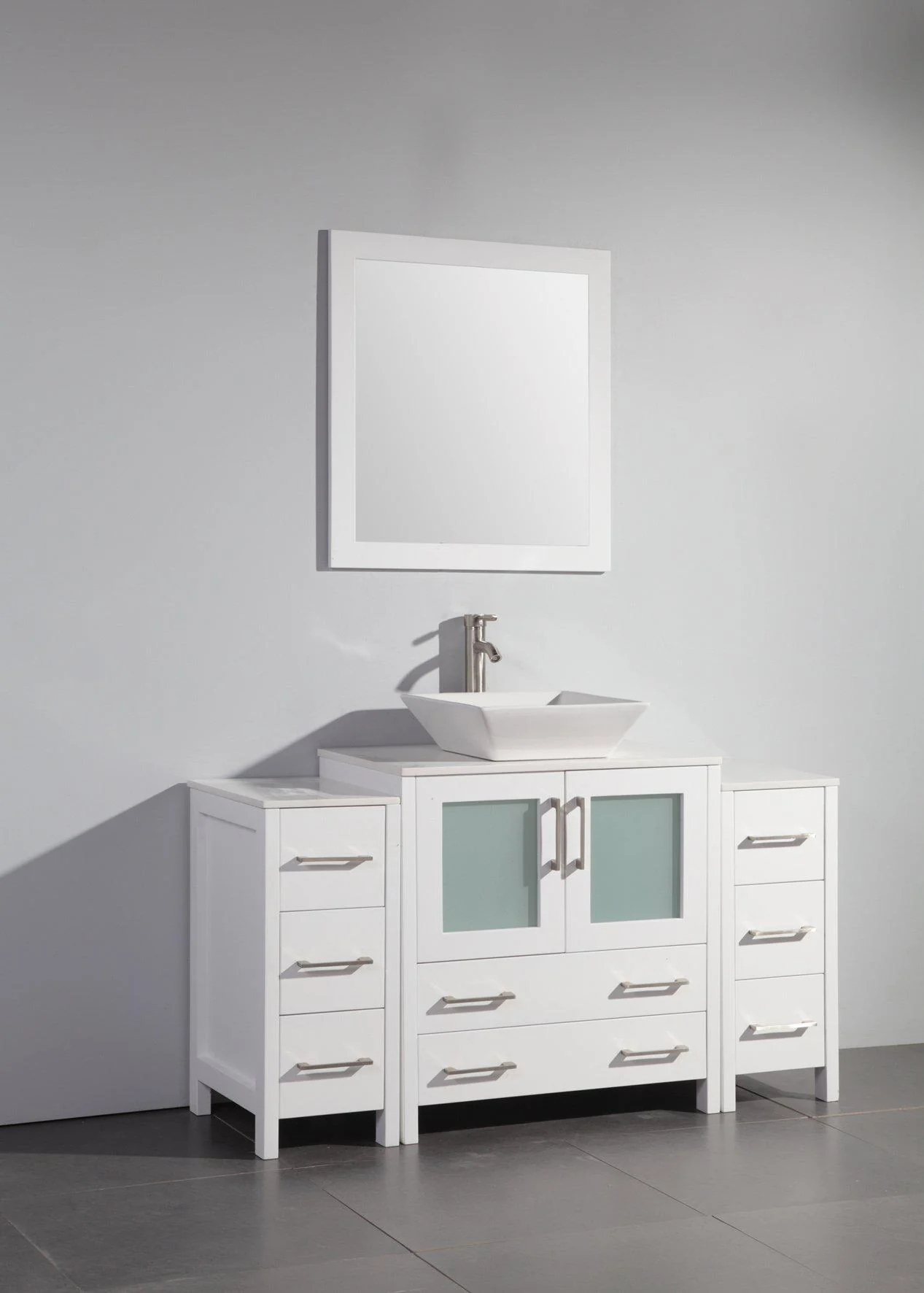 Vanity Art 54 in. Single Sink Vanity Cabinet with Ceramic Vessel Sink & Mirror - White, VA3130-54W - Cheap Abt