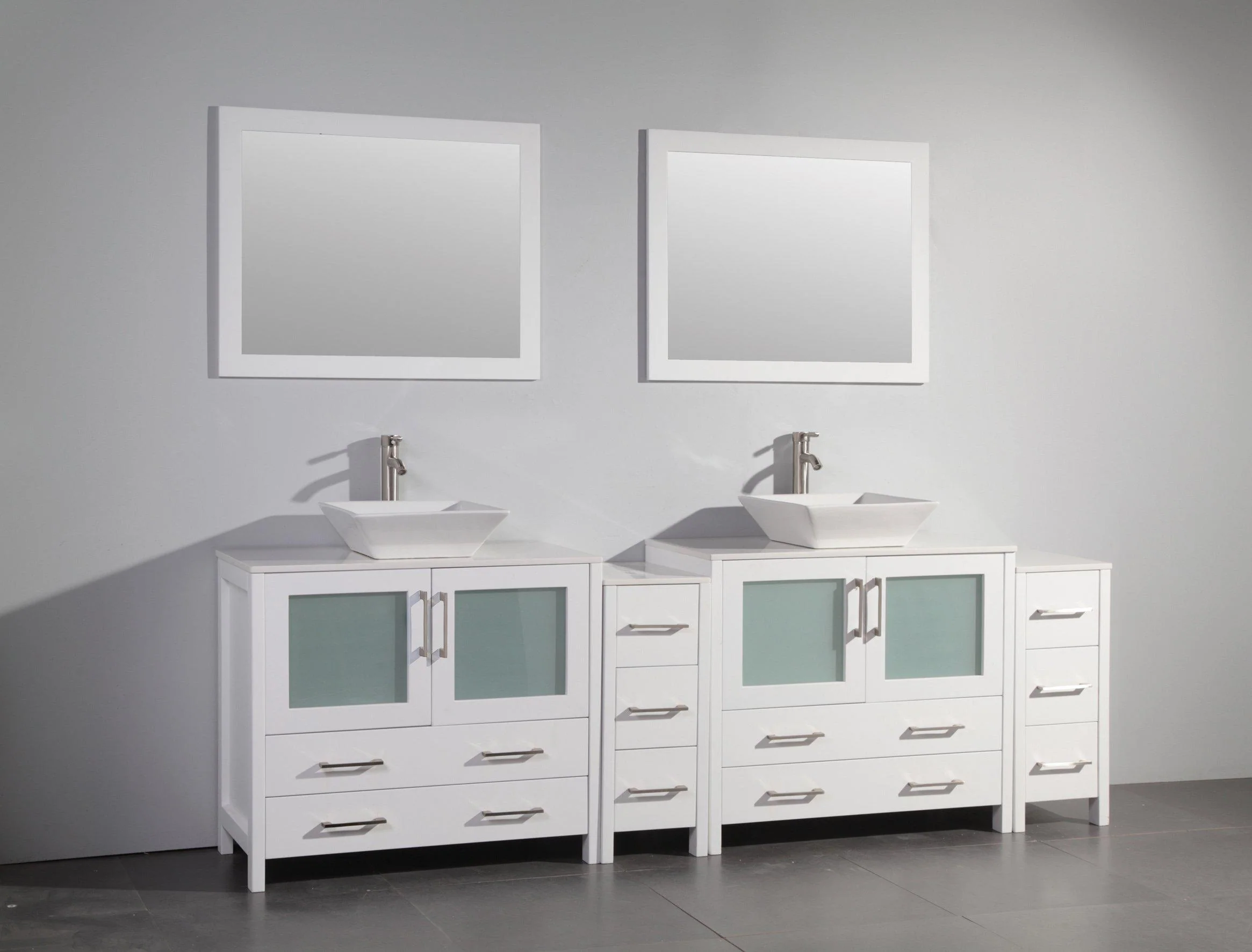Vanity Art 96 in. Double Sink Vanity Cabinet (Wide) with Ceramic Vessel Sink & Mirror - White, VA3136-96W - Cheap Abt