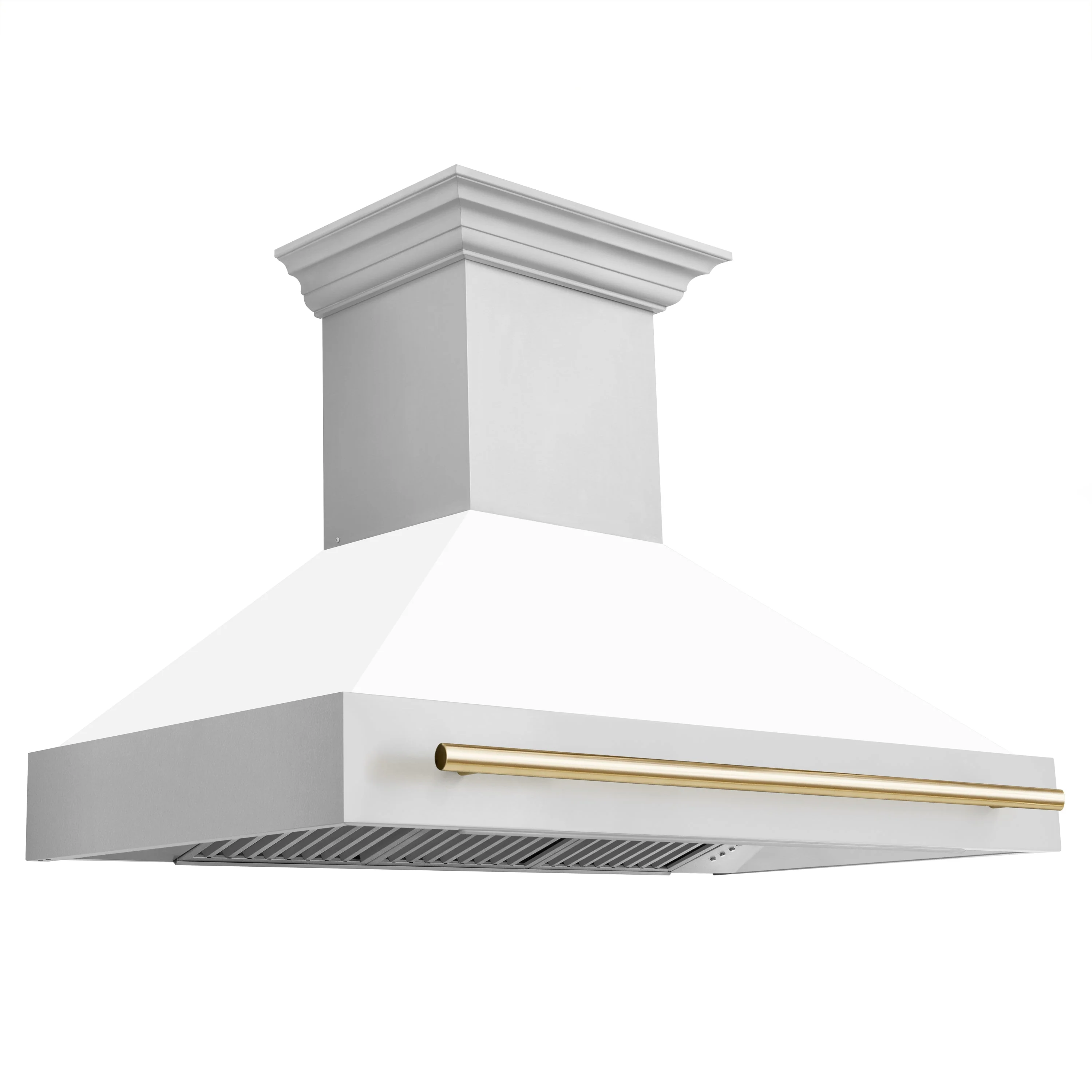 ZLINE 48 Inch Autograph Edition Range Hood with White Matte Shell and Gold Handle, 8654STZ-WM48-G - Cheap Abt