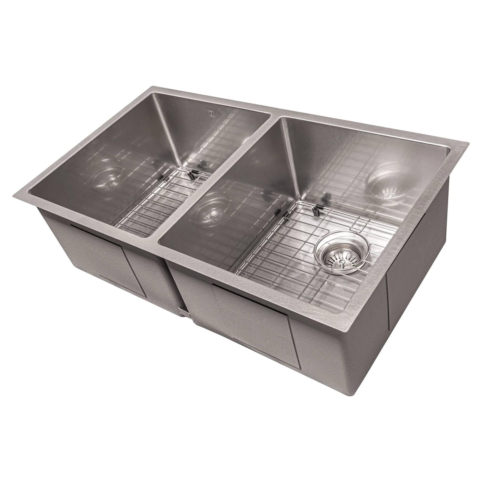 ZLINE 33 in. Anton Undermount Double Bowl DuraSnow® Stainless Steel Kitchen Sink with Bottom Grid, SR50D-33S - Cheap Abt