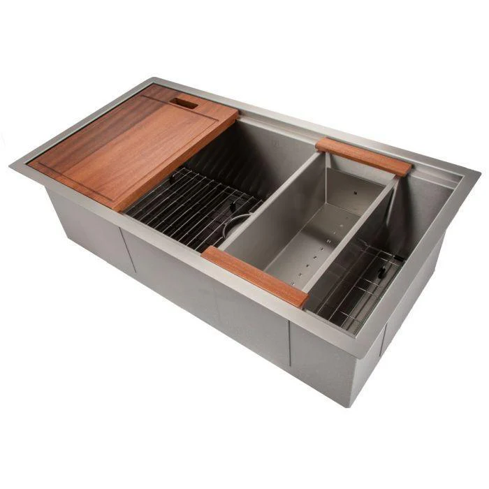 ZLINE 33 in. Garmisch Undermount Single Bowl Stainless Steel Kitchen Sink with Bottom Grid and Accessories, SLS-33 - Cheap Abt