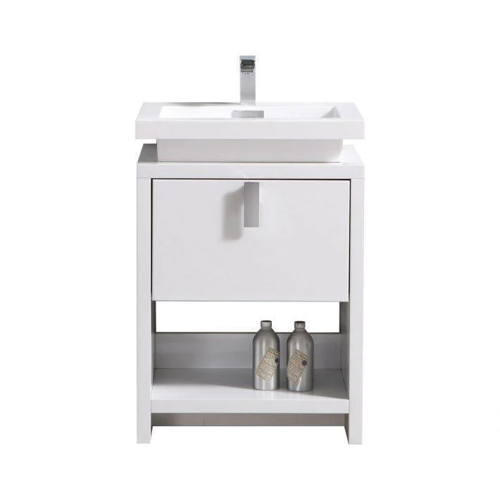 Levi 24 in. Modern Bathroom Vanity w/ Cubby Hole - High Gloss White - Cheap Abt