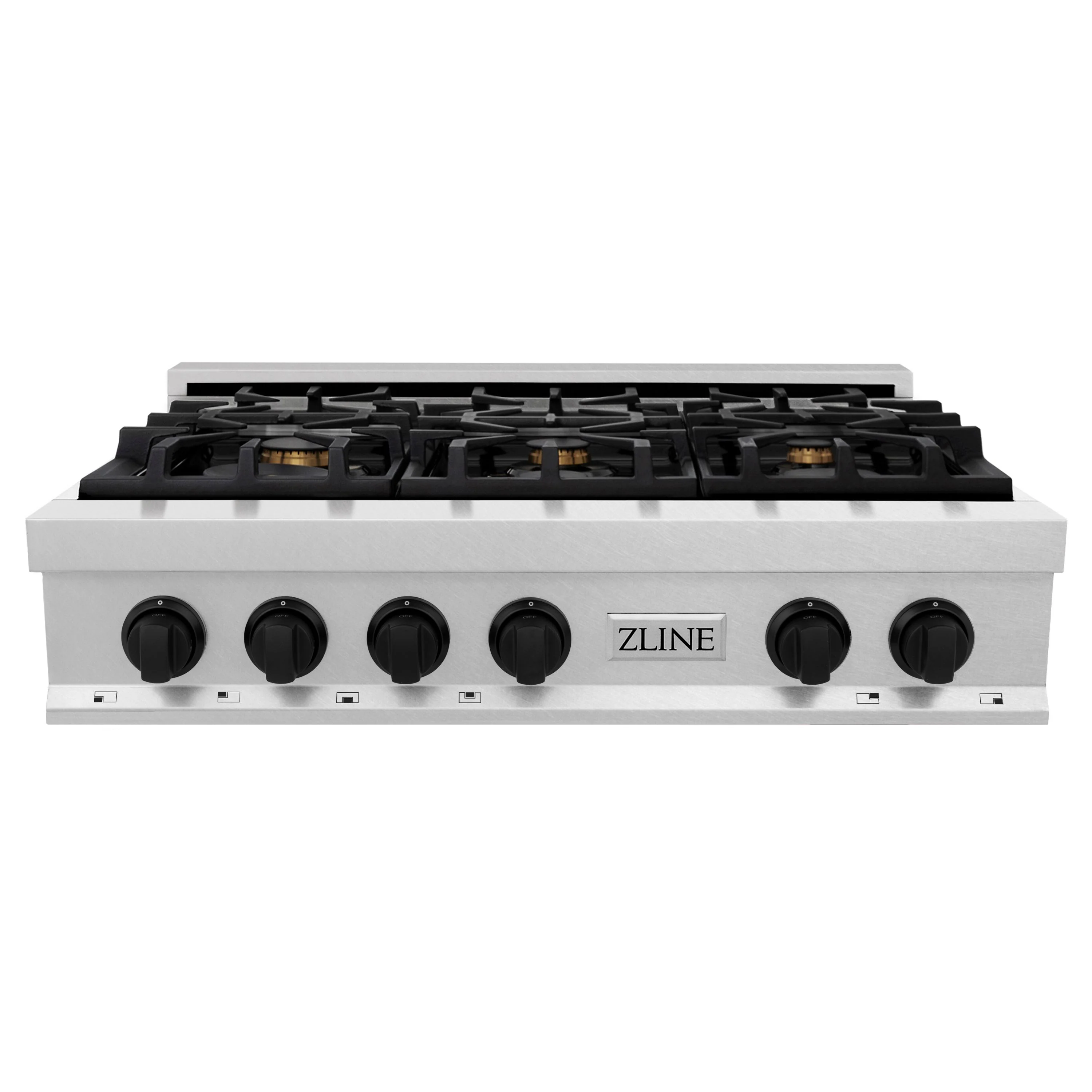 ZLINE Autograph Edition 36 In. Porcelain Rangetop with 6 Gas Burners in DuraSnow® Stainless Steel and Matte Black Accents, RTSZ-36-MB - Cheap Abt