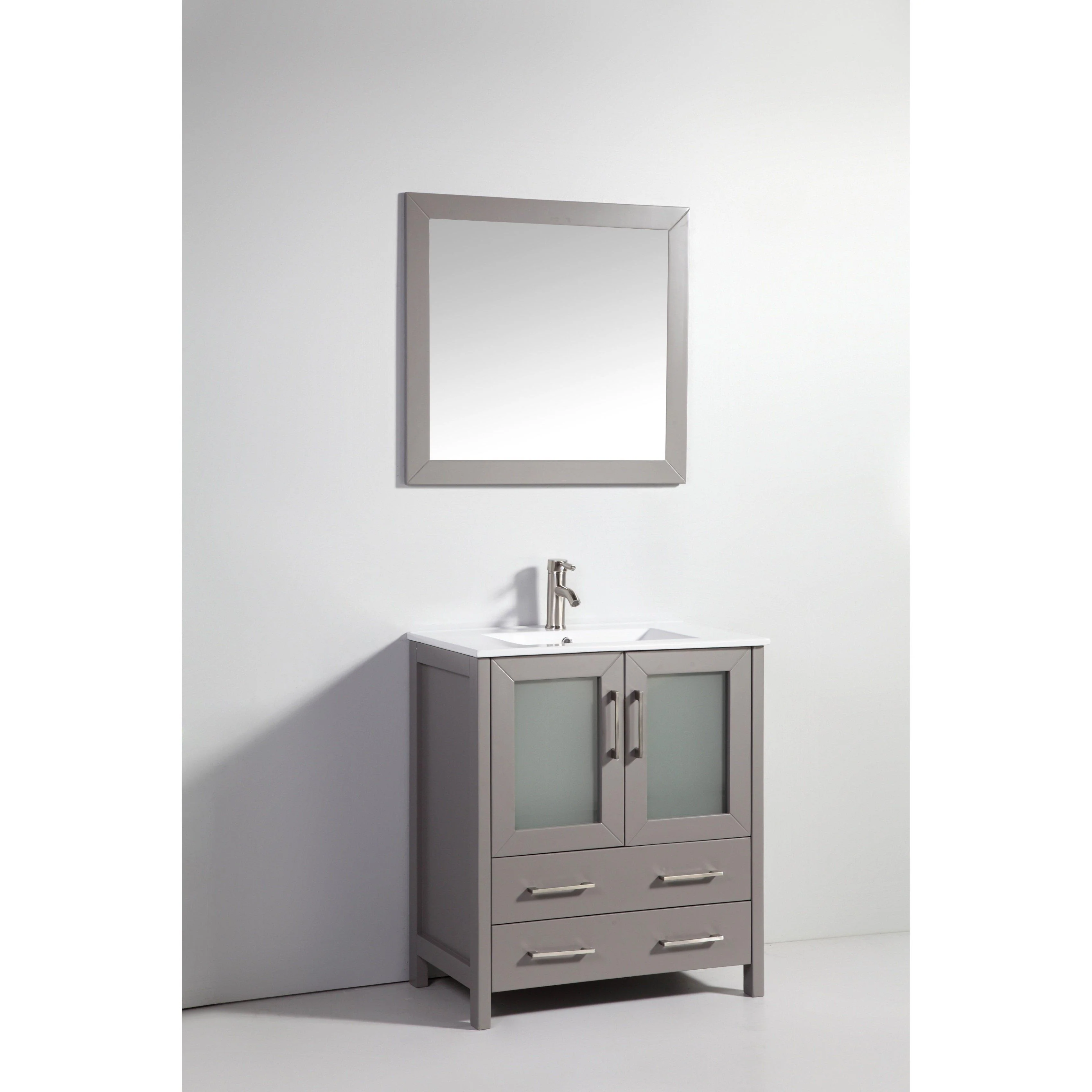 Vanity Art 30 in. Single Sink Vanity Cabinet with Ceramic Sink & Mirror - Grey, VA3030G - Cheap Abt